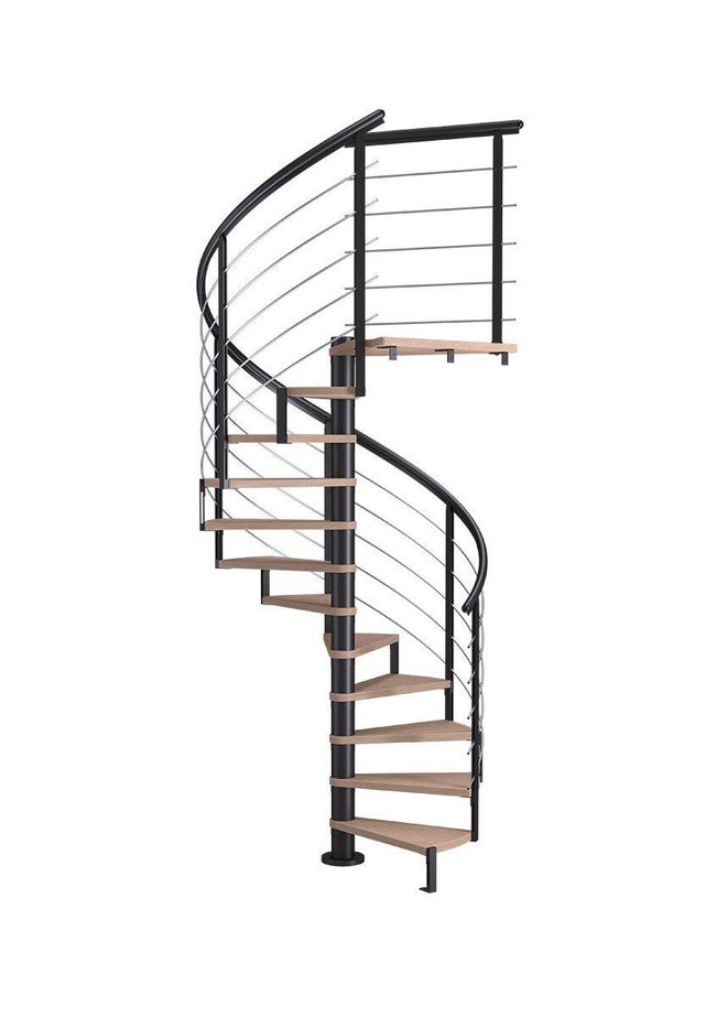 Escalier colimaçon acier noir 14 marches chêne huilé blanc Ø140, Montreal design