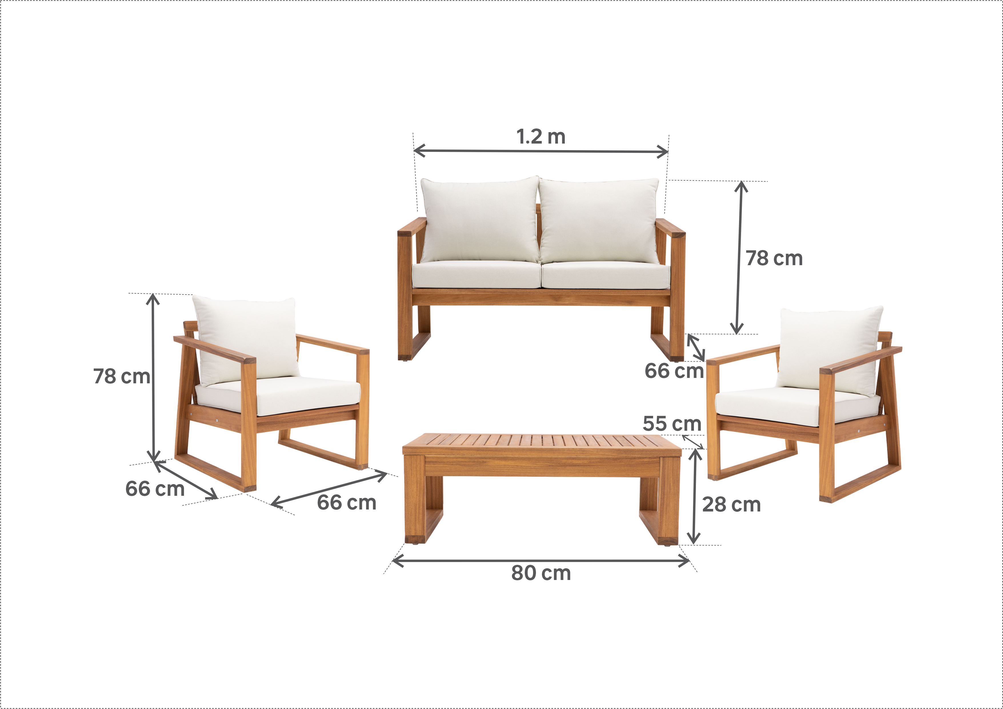 Salon bas en acacia Solaris NATERIAL, 4 personnes - 6