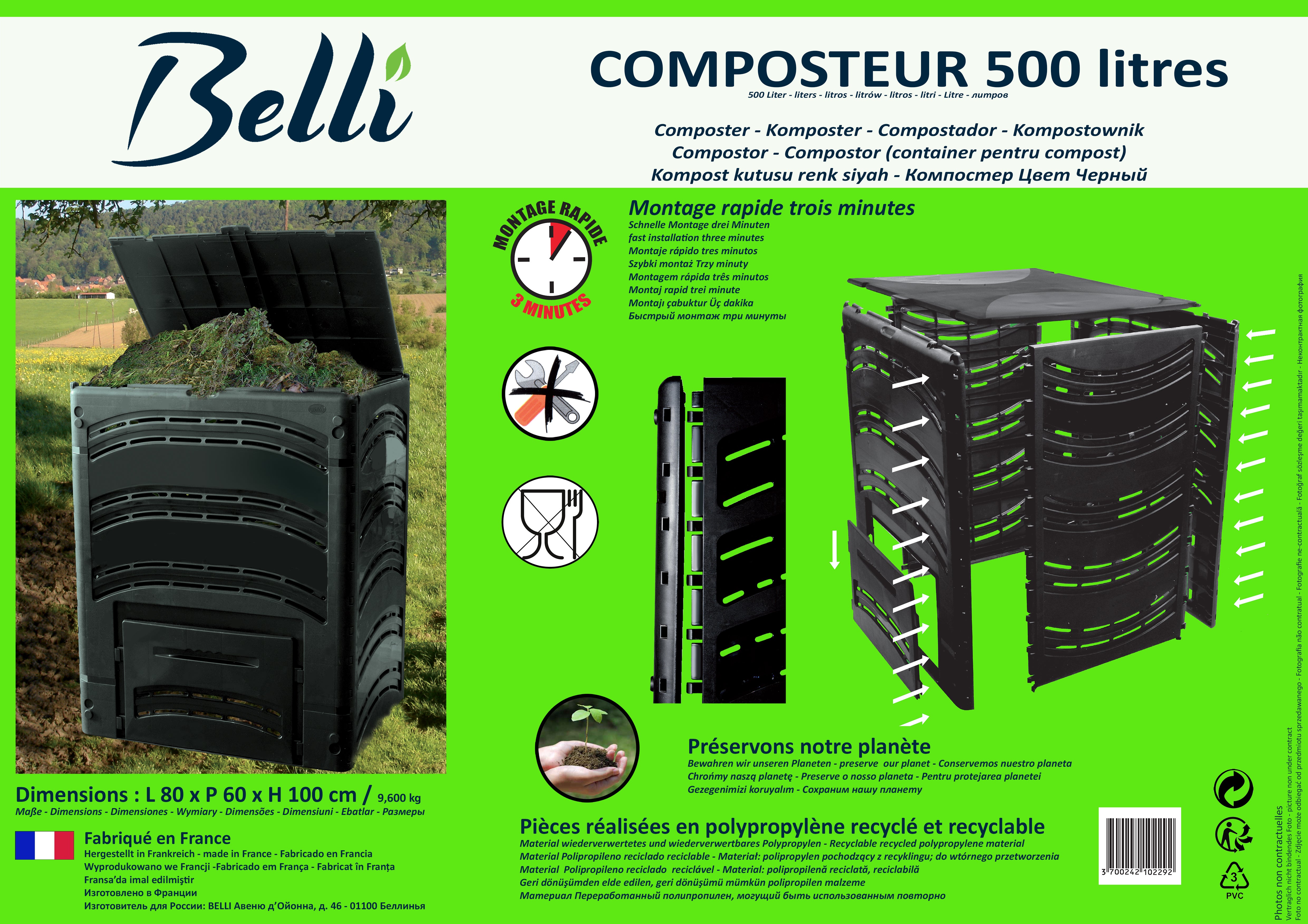 Composteur d'extérieur BELLI 0229 2 noir 500 l - 3