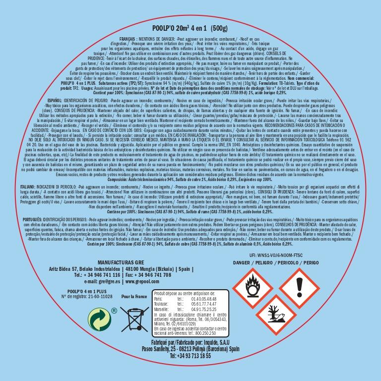 Kit para tratamiento de agua Poolp`o GRE pastilla 4 efectos 500 g - 6