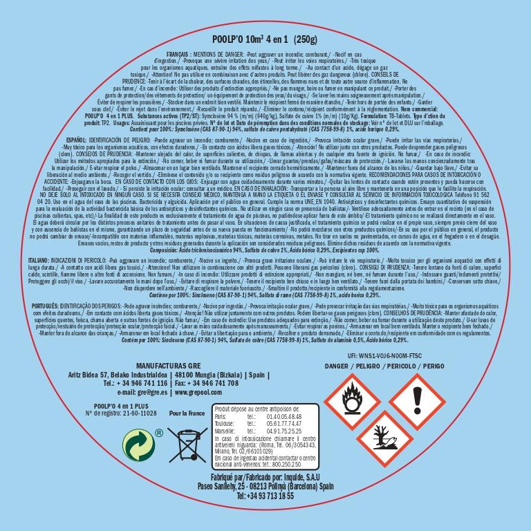 Kit para tratamiento de agua Poolp`o GRE pastilla 4 efectos 250 g - 8