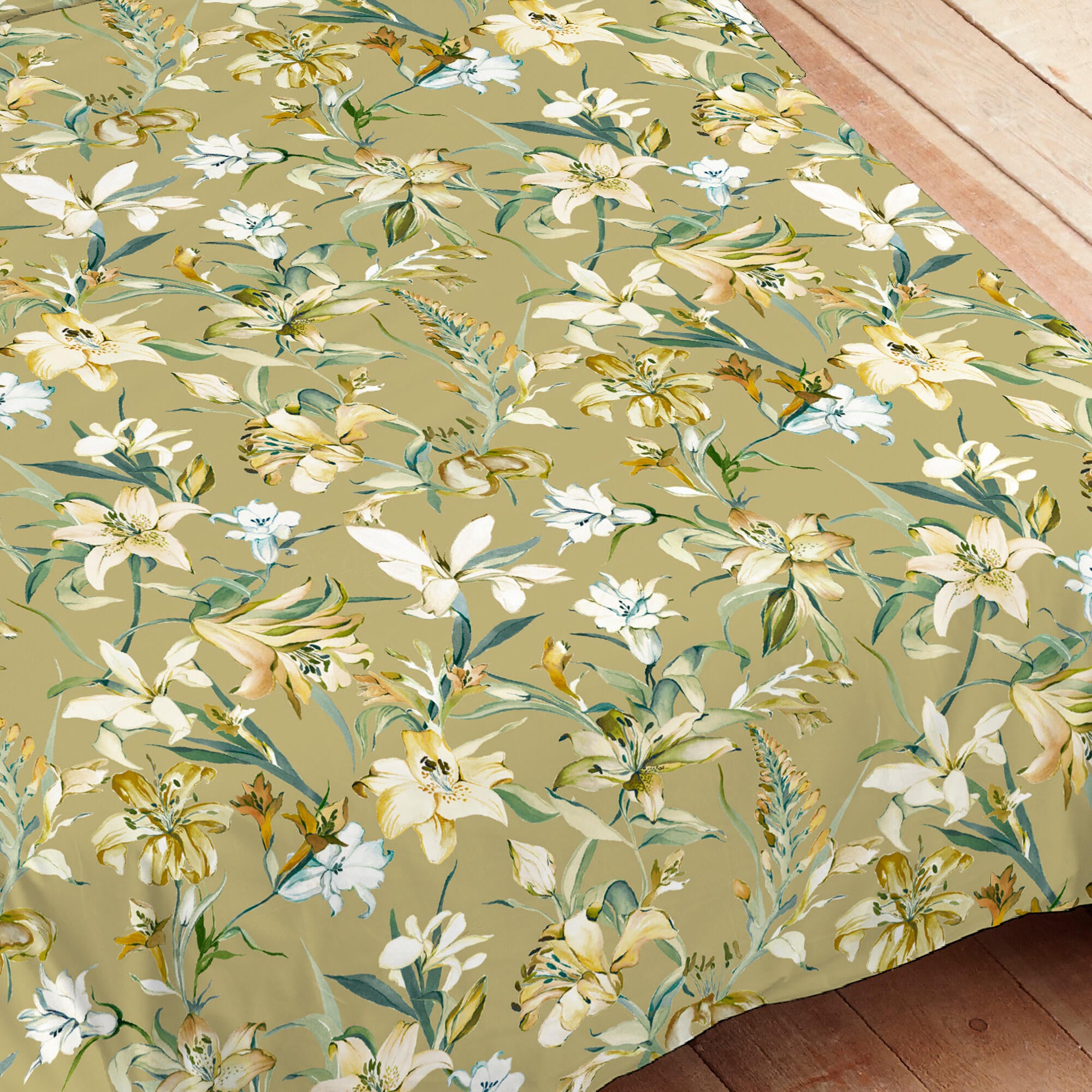 Capa de edredão Maratea Algodão flor 200 fios mostarda e bege para cama de 180cm - 4