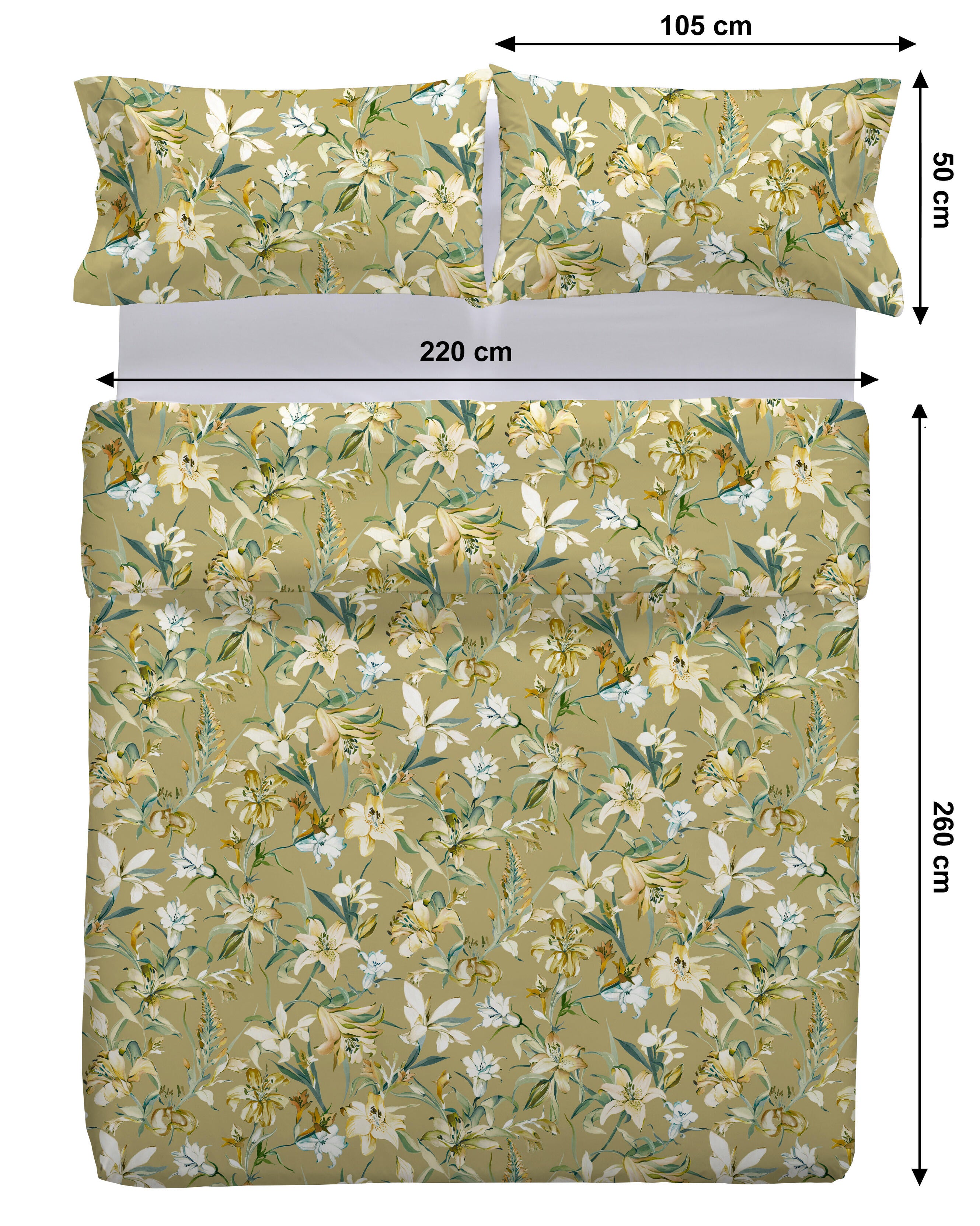 Capa de edredão Maratea Algodão flor 200 fios mostarda e bege para cama de 180cm - 5