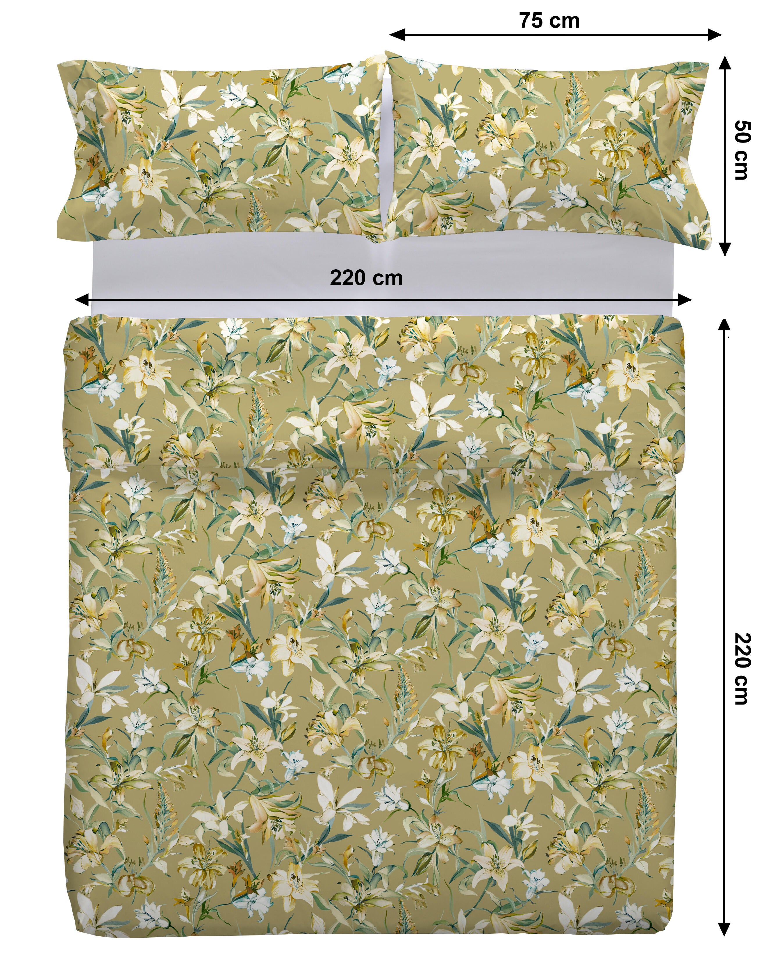 Capa de edredão Maratea Algodão flor 200 fios mostarda e bege para cama de 135cm - 9