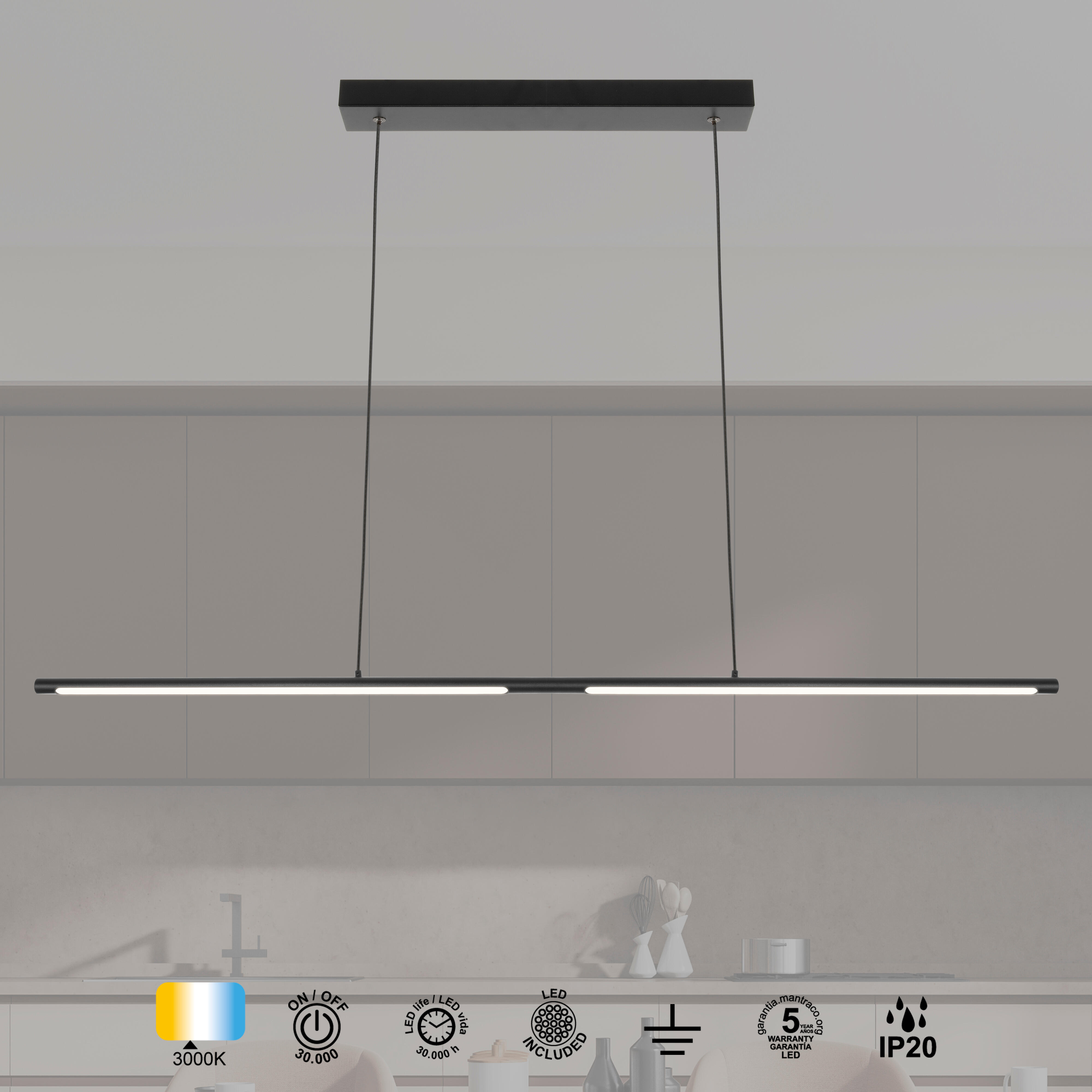 Lámpara de techo torch 2 luces módulo led 110 cm negro