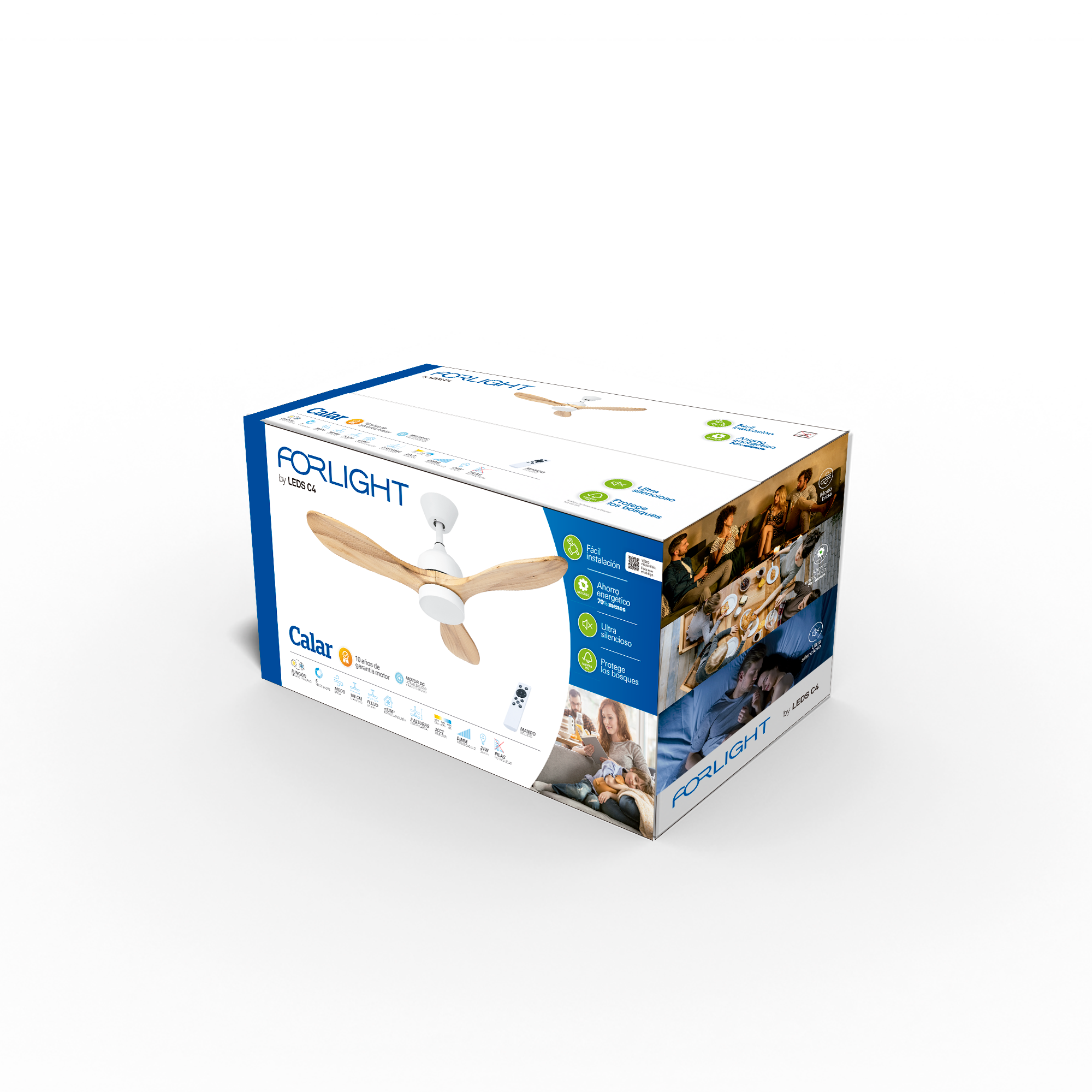 Ventilador de techo con luz silencioso DC 30W con mando ø106.6 cm Calar FORLIGHT blanco luz CCT 3 aspas de madera| 5 velocidades| modo verano/invierno| recomendado para <13m² - 9
