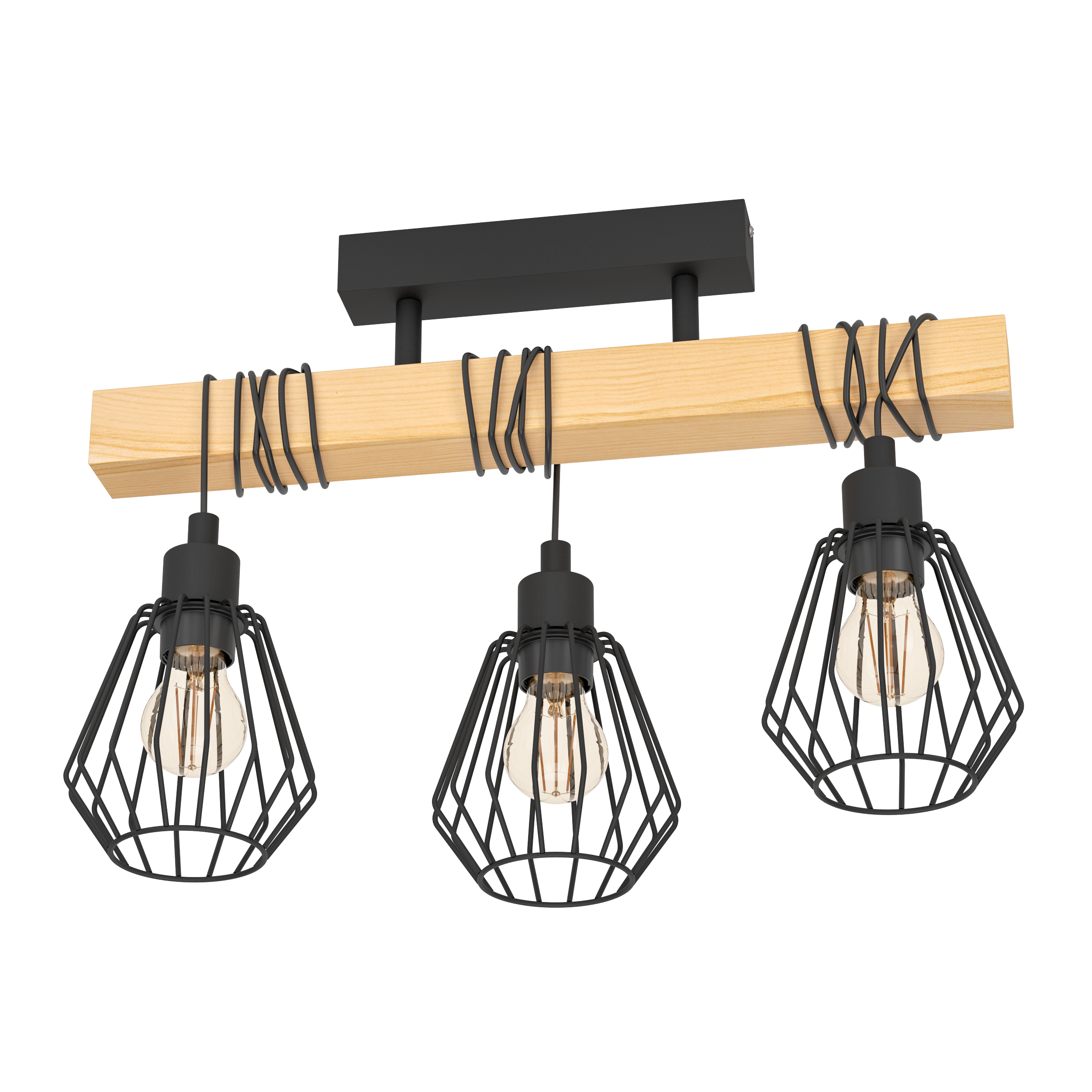 Candeeiro de teto TABODI 3L E27 METAL PRETO/MADEIRA NATURAL - 2