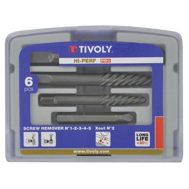 Coffret de 5 extracteurs goujons et vis N° 1-2-3-4-5 + 1 X-out TIVOLY