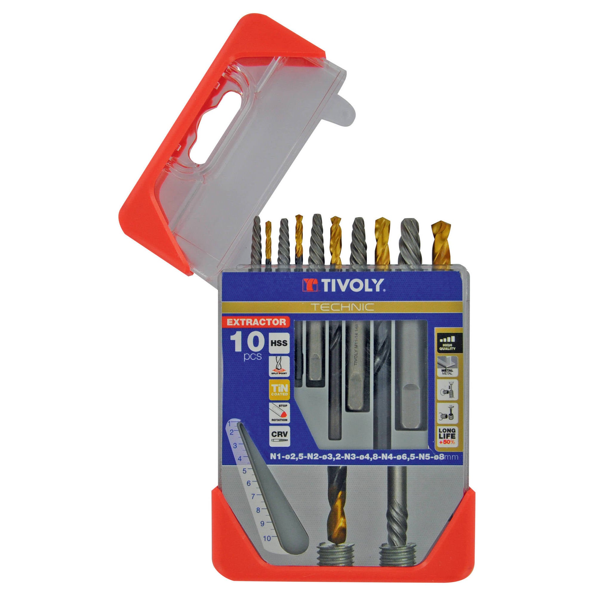 Coffret de 10 extracteurs de goujons cassés métal HSS, Diam.2.5 à 8 mm TIVOLY - 2