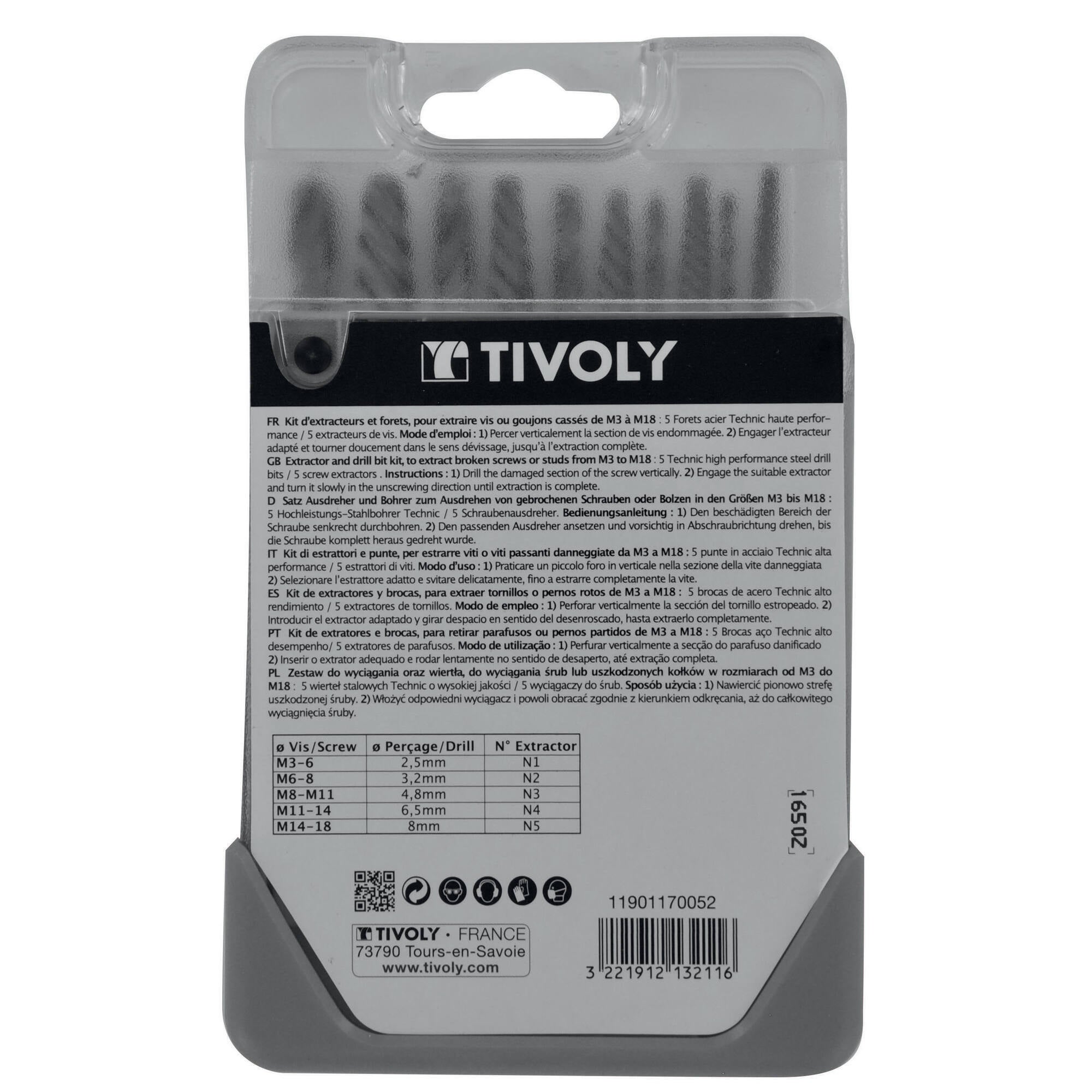 Coffret de 10 extracteurs de goujons cassés métal HSS, Diam.2.5 à 8 mm TIVOLY - 3