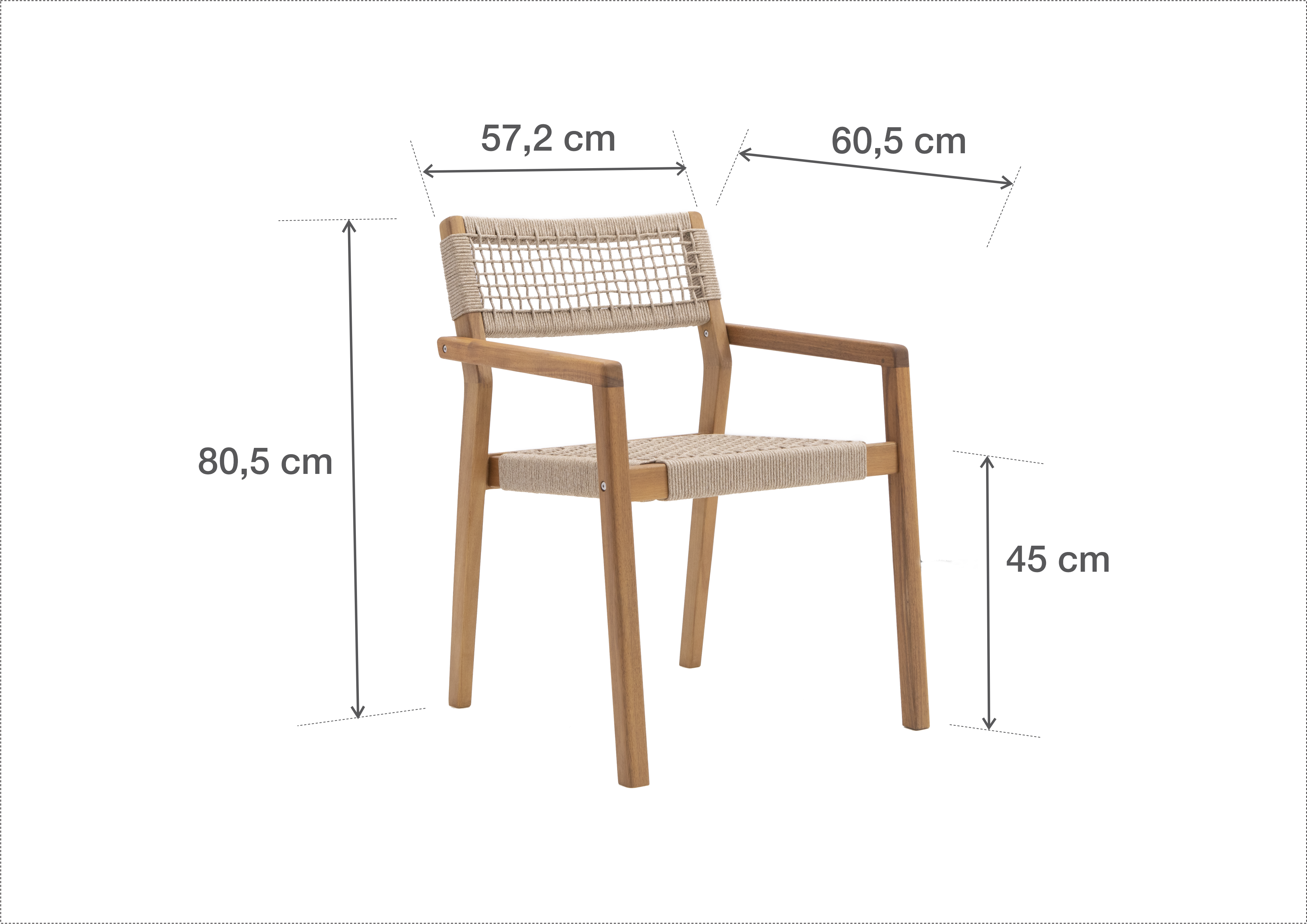 Sedia da giardino con braccioli Oasis NATERIAL, struttura in acacia legno, seduta in corda, 2 pezzi - 20