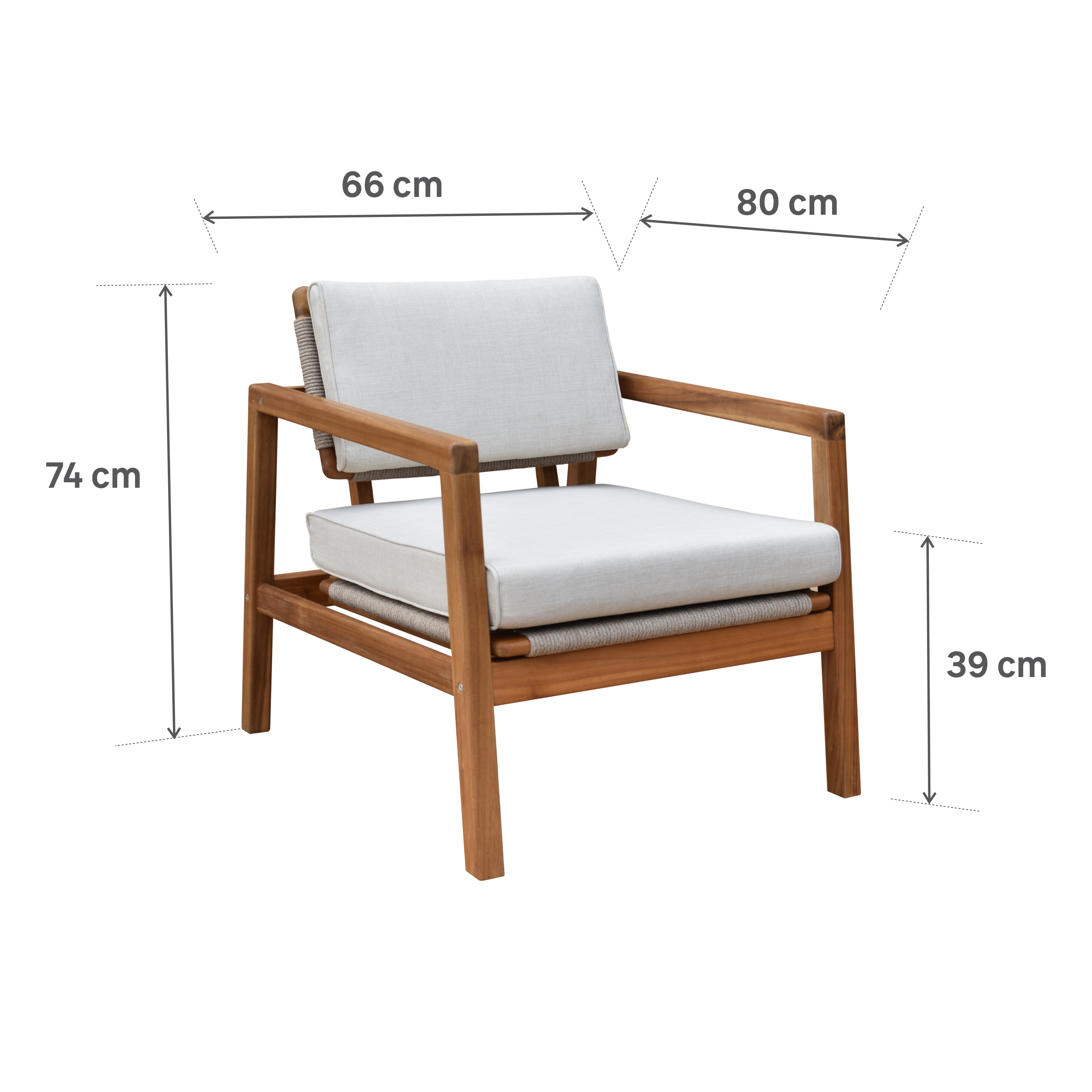 Poltrona da giardino con cuscino beige e braccioli Oasis NATERIAL da 2 posti, struttura in acacia marrone seduta in acacia marrone, L 66 x H 74 x P 80 cm, set da 2 pezzi - 33