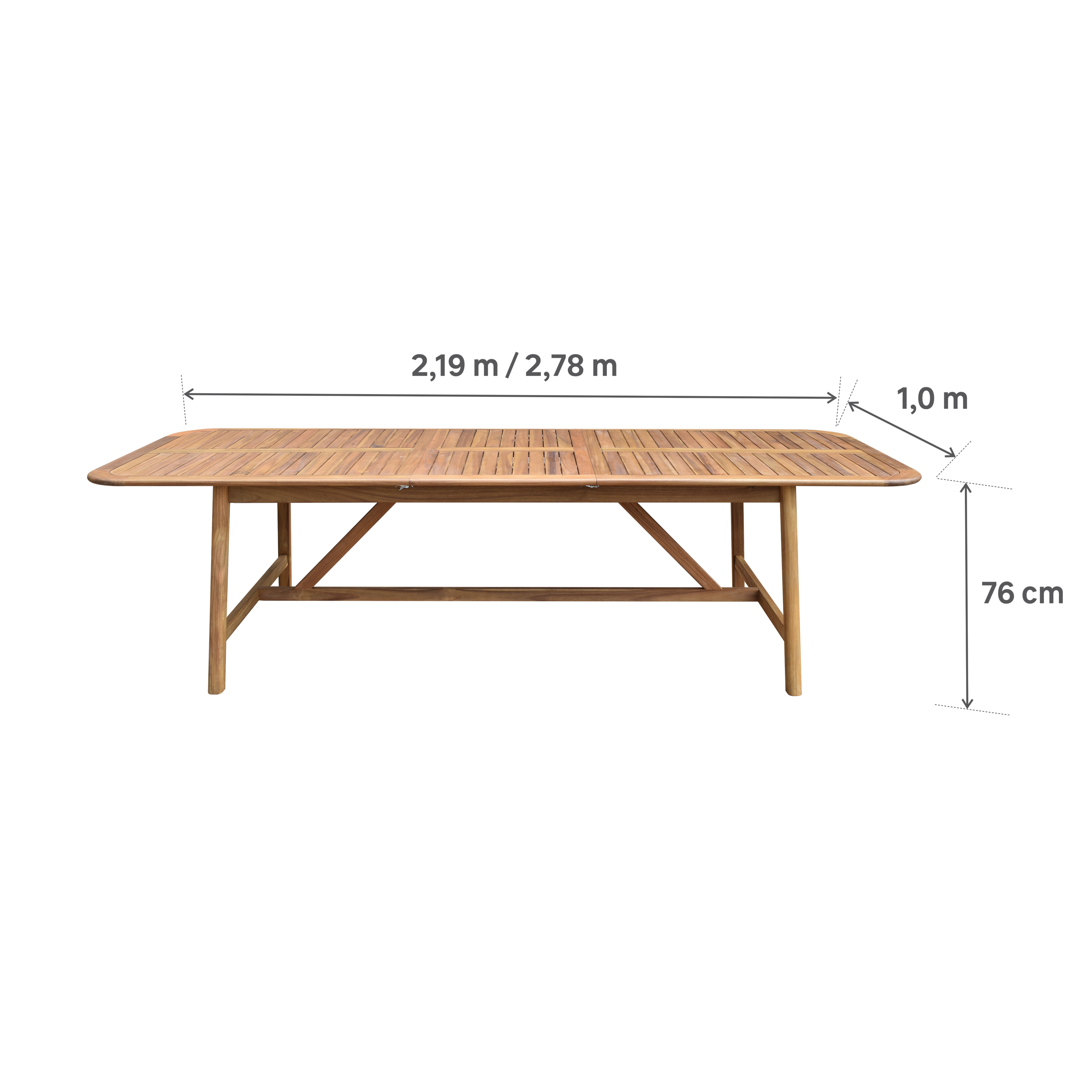 Mesa de jardín extensible naterial oasis de acacia de 219/278x76x100 cm