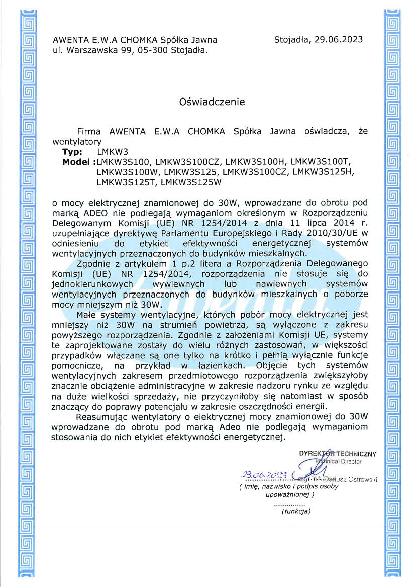 Wentylator łazienkowy z higrostatem 125 mm korpus pod front EQUATION - 3
