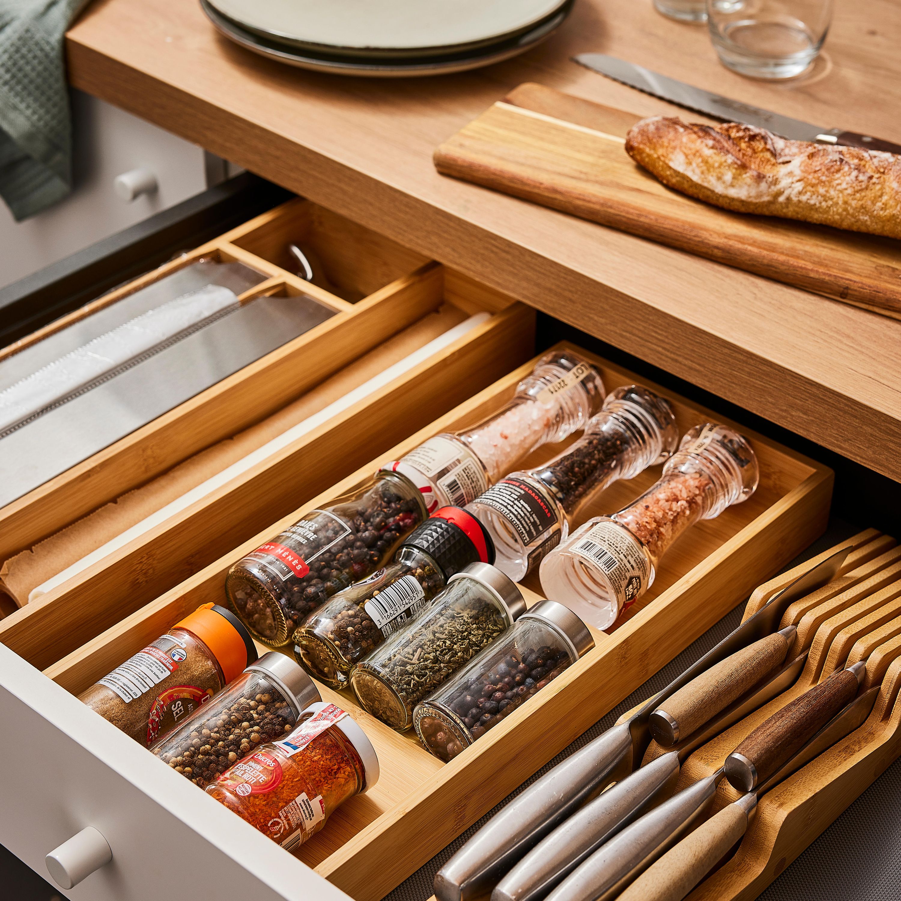 Organizador especias bambú DELINIA 44x4,9x20cm Leroy Merlin