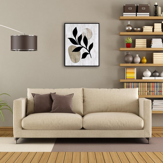 Cuadro pintura impresa enmarcada Botánica rectangular de 42 x 52 cm. MDF Hojas Derecha multicolor. Marco color Negro