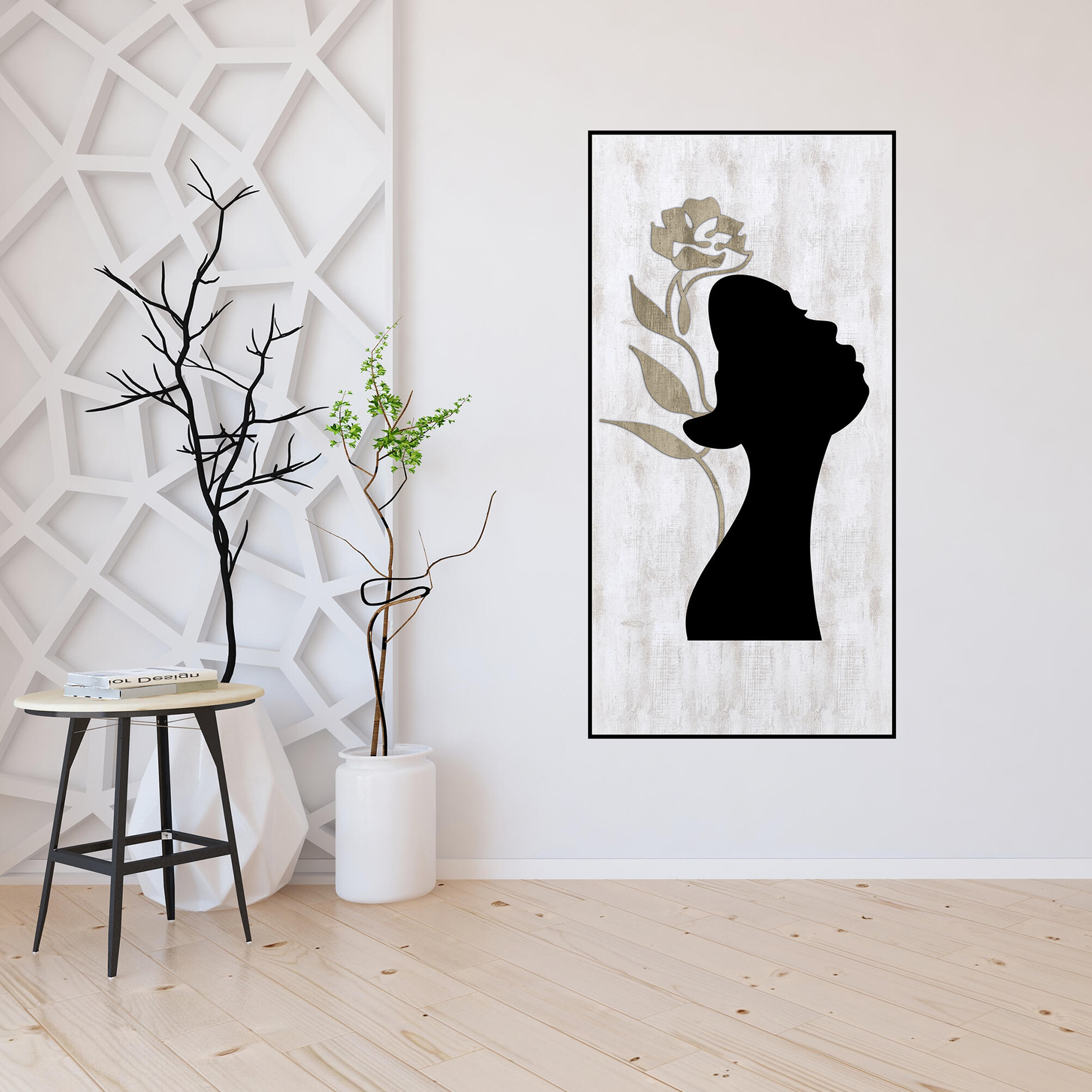 Cuadro enmarcado decoline mujer perfil 62 cm x 112 cm