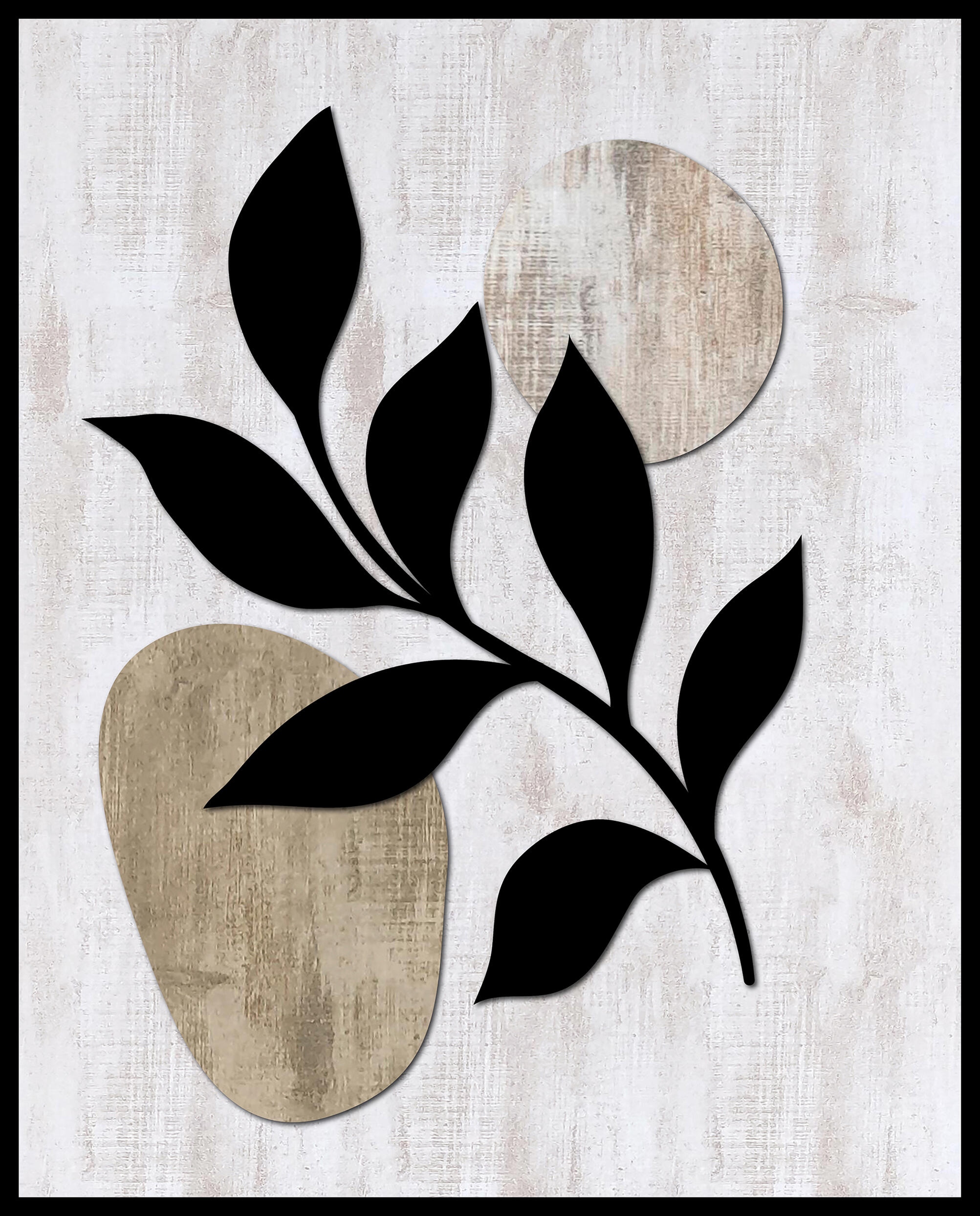 Cuadro pintura impresa enmarcada Botánica rectangular de 42 x 52 cm. MDF Hojas Derecha multicolor. Marco color Negro - 2