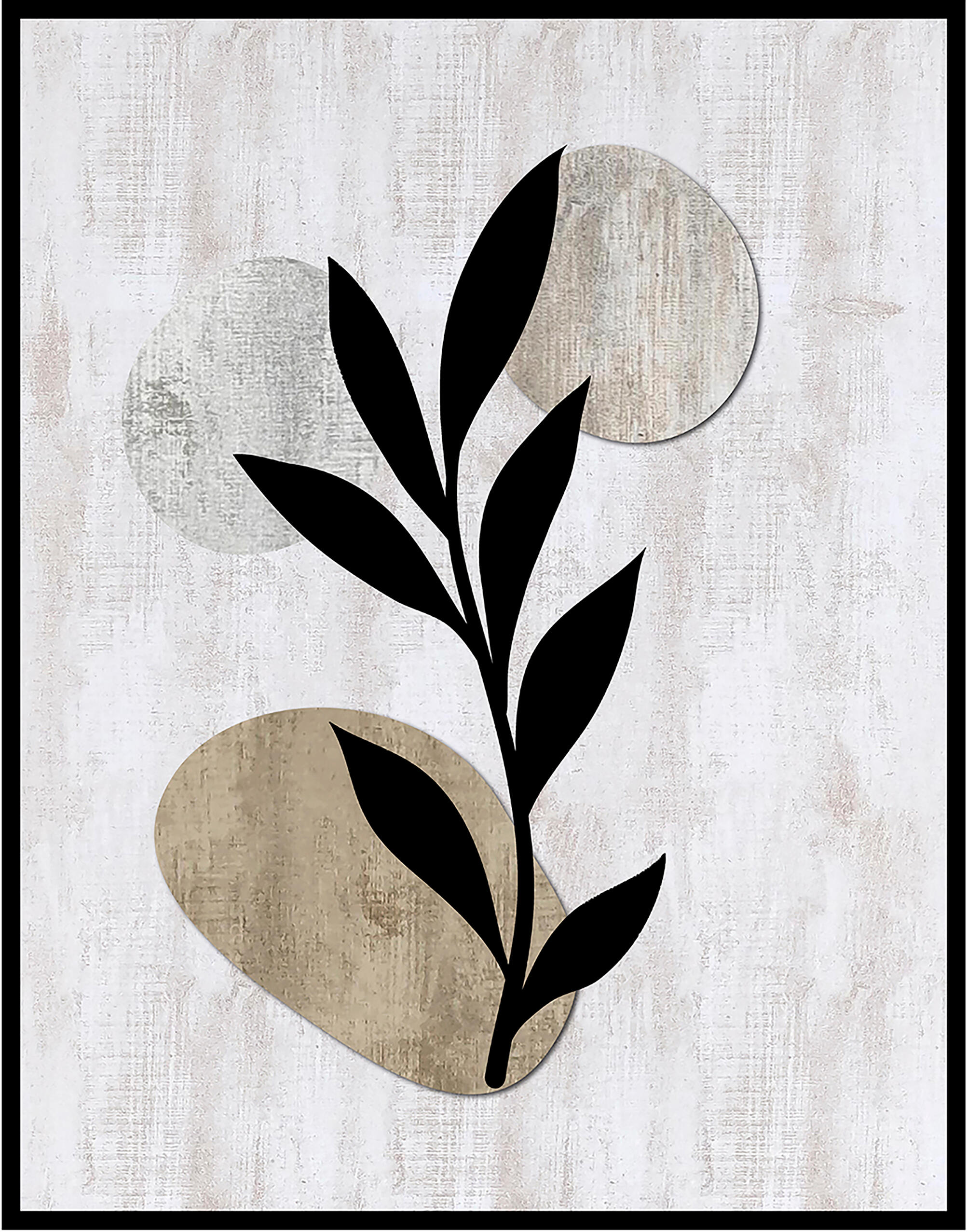 Cuadro pintura impresa enmarcada Botánica rectangular de 42 x 52 cm. MDF Hojas Rectas multicolor. Marco color negro - 2