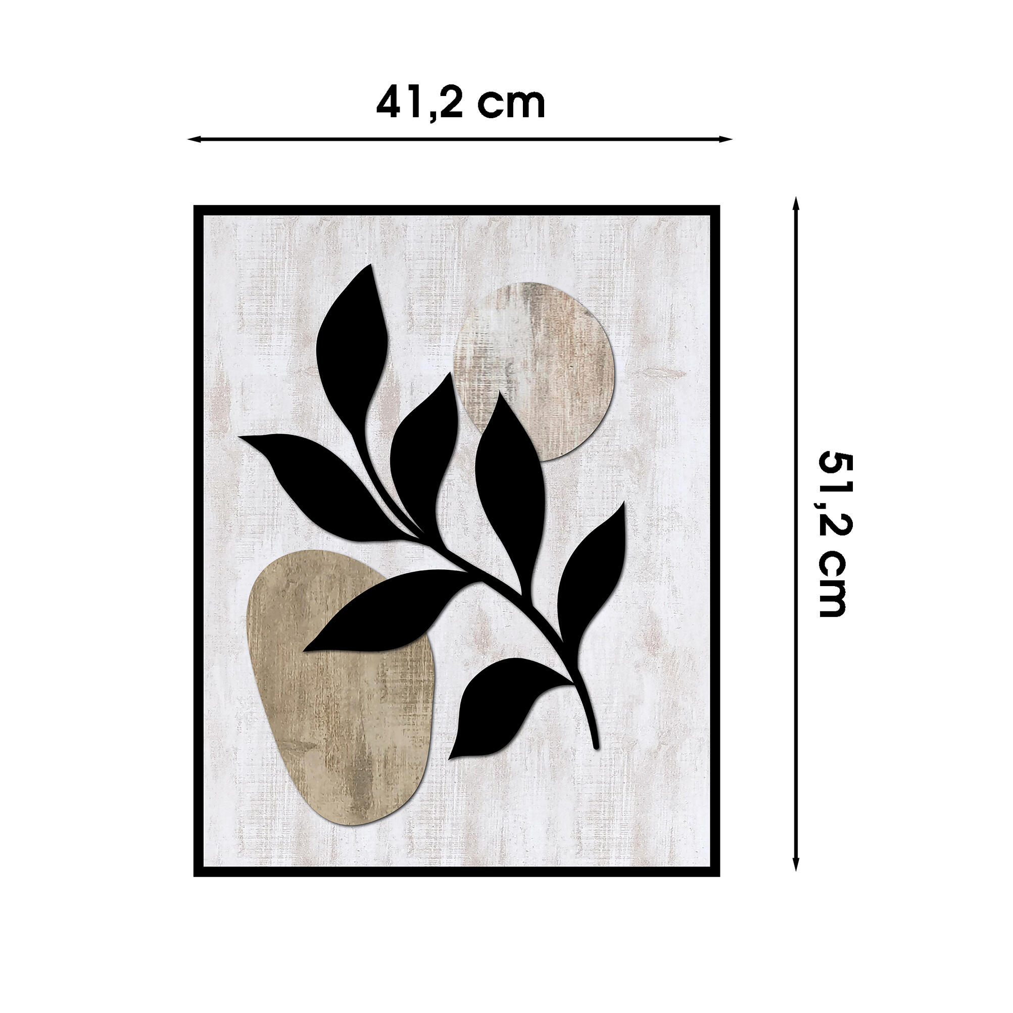 Cuadro pintura impresa enmarcada Botánica rectangular de 42 x 52 cm. MDF Hojas Derecha multicolor. Marco color Negro - 3
