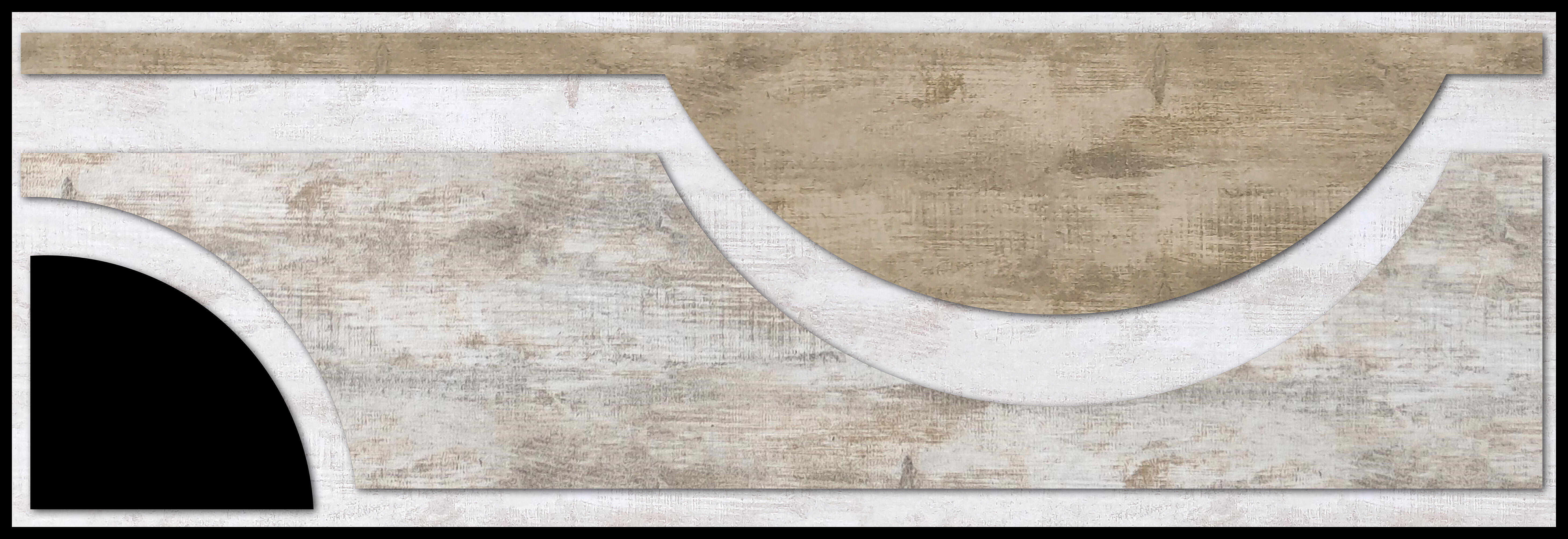 Cuadro pintura impresa enmarcada Abstracto rectangular de 92 x 32 cm. MDF Semi Círculo multicolor. Marco color Negro - 2