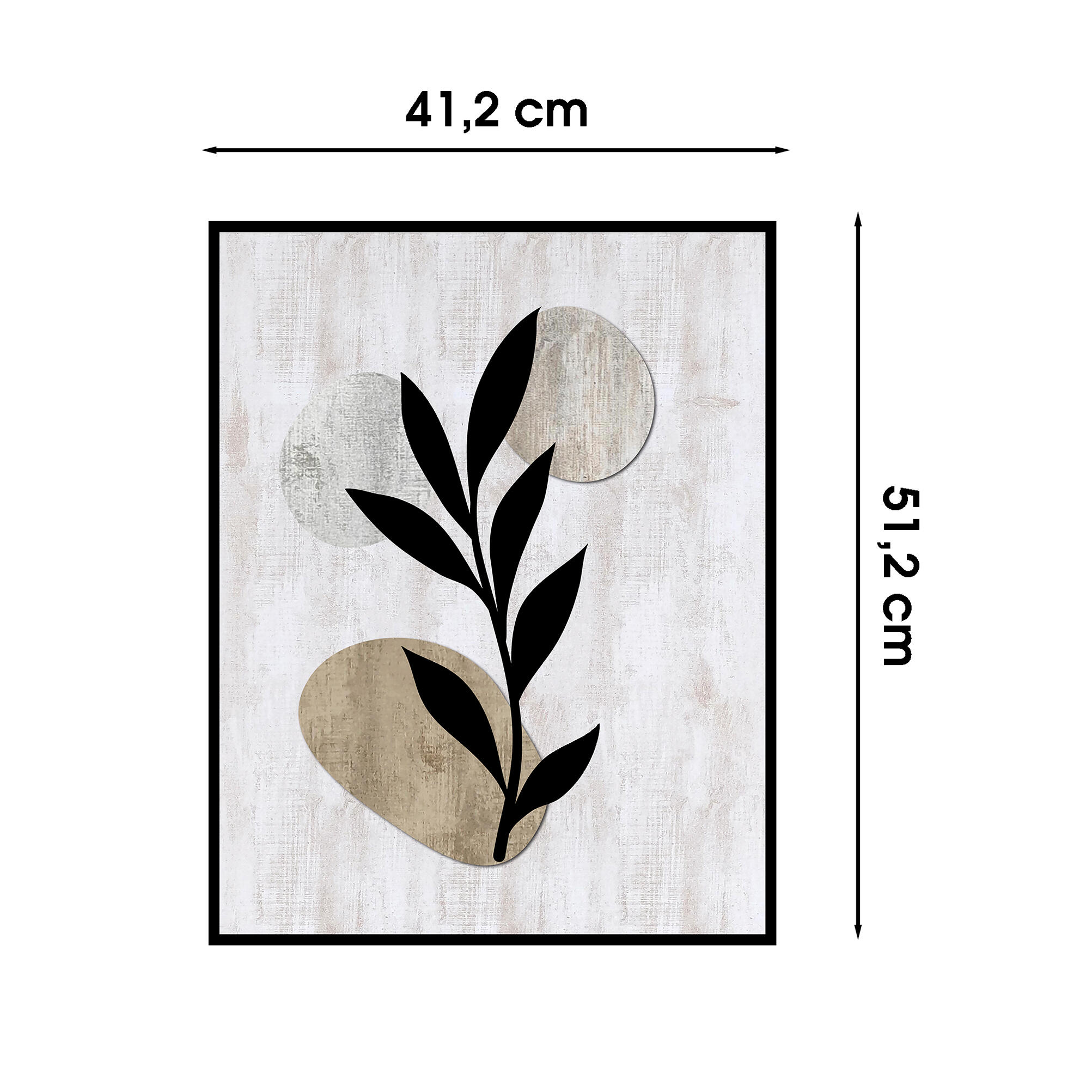 Cuadro pintura impresa enmarcada Botánica rectangular de 42 x 52 cm. MDF Hojas Rectas multicolor. Marco color negro - 3