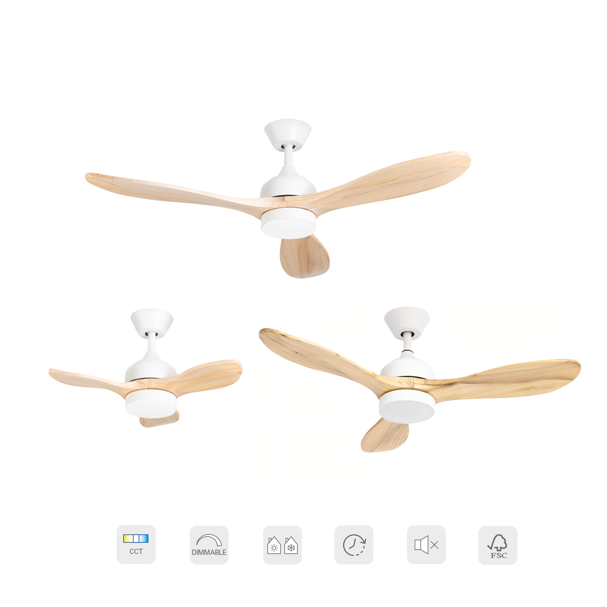 Ventilador de techo con luz silencioso DC 30W con mando ø106.6 cm Calar FORLIGHT blanco luz CCT 3 aspas de madera| 5 velocidades| modo verano/invierno| recomendado para <13m² - 6