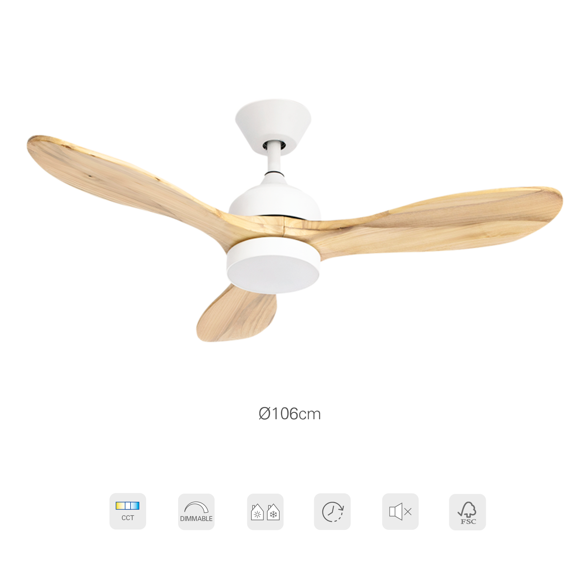 Ventilador de techo con luz silencioso DC 30W con mando ø106.6 cm Calar FORLIGHT blanco luz CCT 3 aspas de madera| 5 velocidades| modo verano/invierno| recomendado para <13m² - 5
