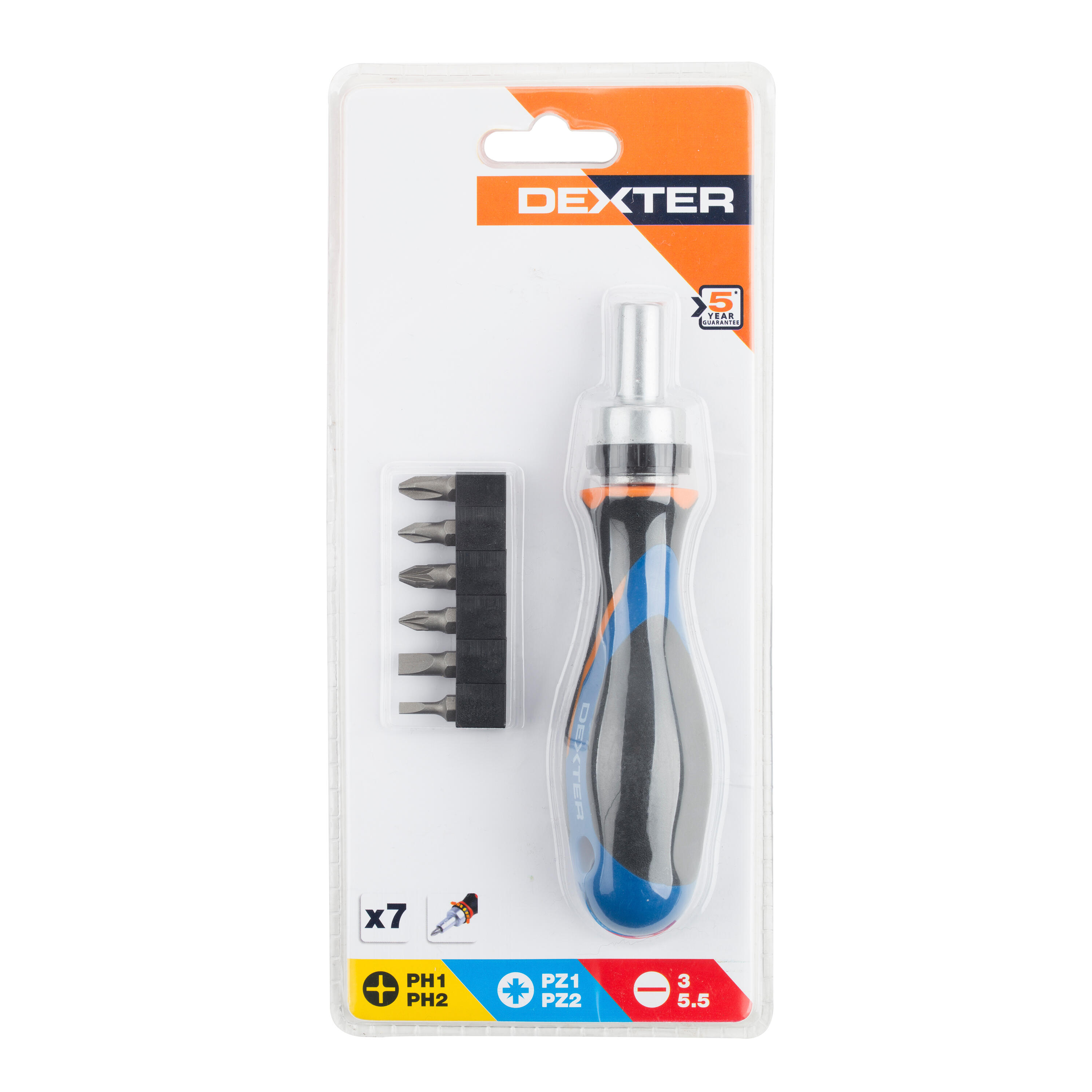 Tournevis cliquet mixte + 6 embouts DEXTER - 5