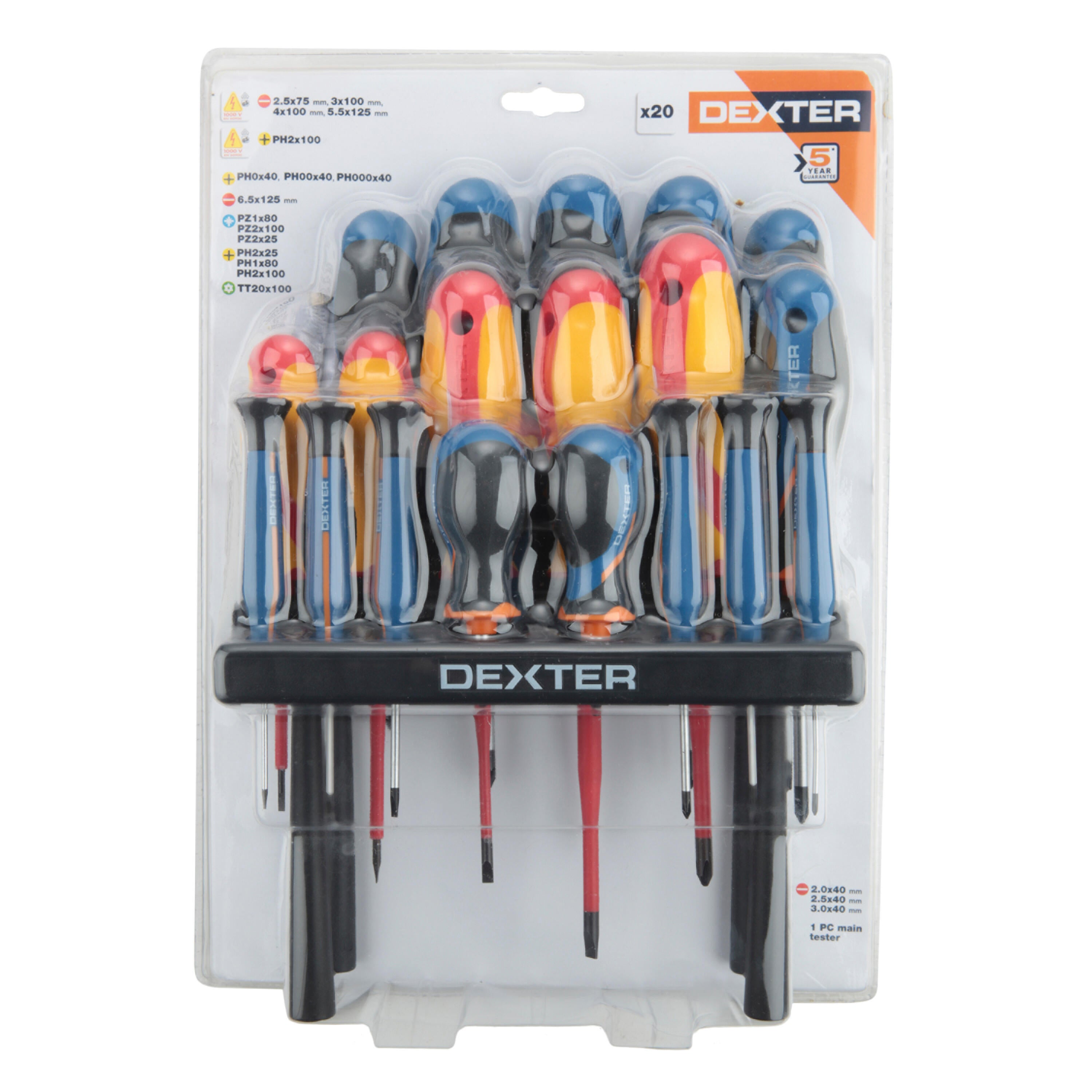 Set di 20 cacciaviti DEXTER SL, PZ, PH, Tamper torx - 15