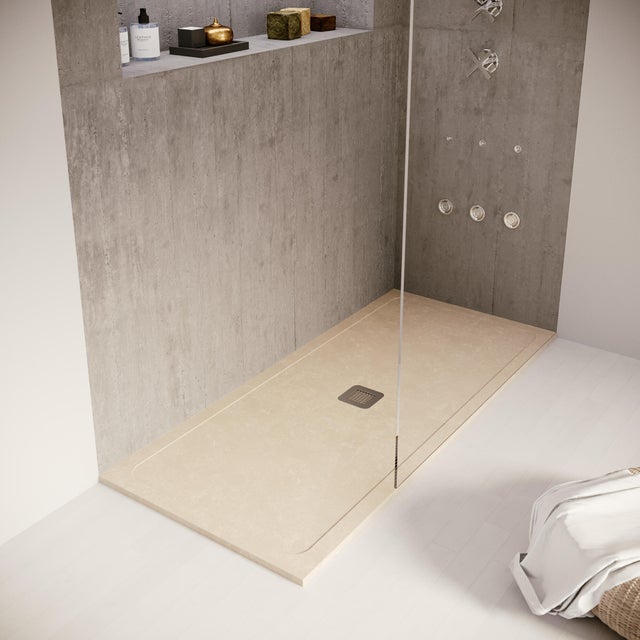 Receveur de douche pierre reconstituée beige royal L.140 x l.90 Osaka