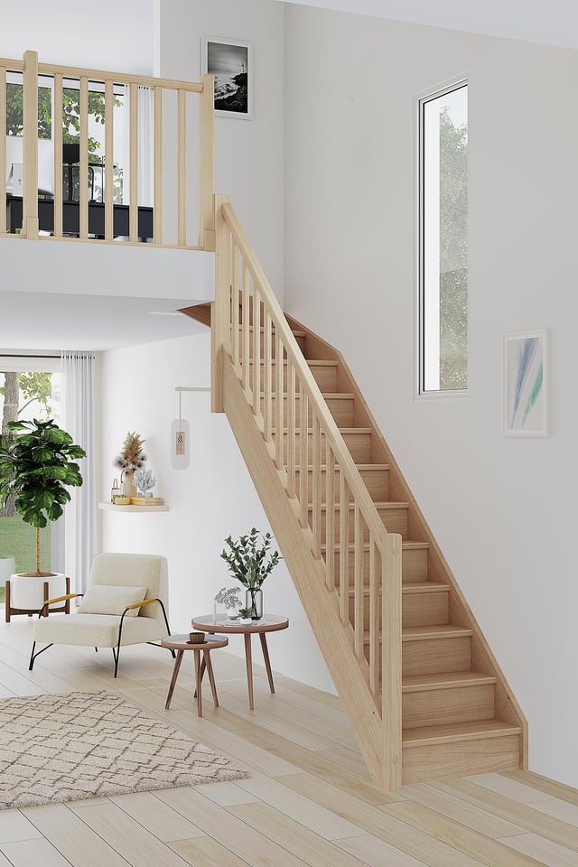 Escalier 1/4tournant haut gauche hêtre Soft Classic ACM 13marches, rampe gauche