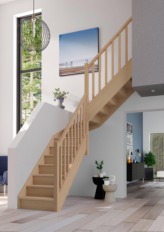 Escalier 1/4t. milieu droit hêtre Soft Classic ACM 14 marches, rampe à droite