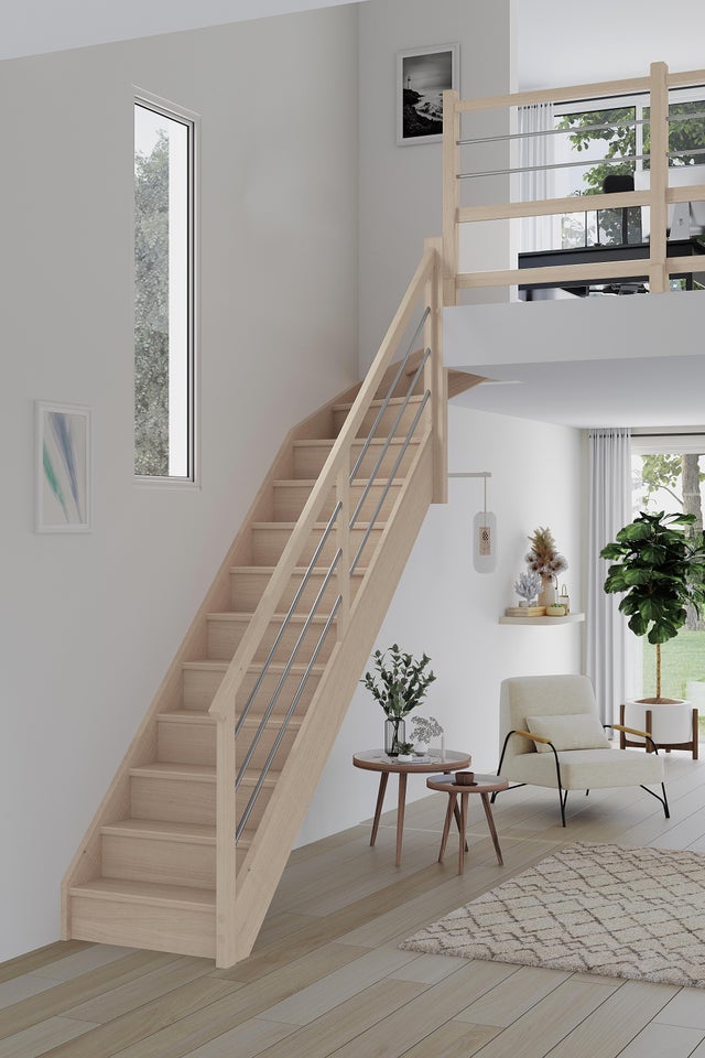 Escalier 1/4 tournant haut droit hêtre Soft Tubes ACM 13 marches, rampe à droite