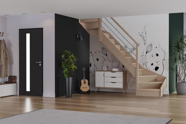 Escalier 1/4 t. bas et haut hêtre Soft Tubes ACM 14 marches, rampe à gauche