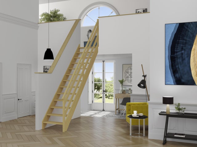 Escalier droit hêtre Soft Wood SCM 14 marches rampe à droite