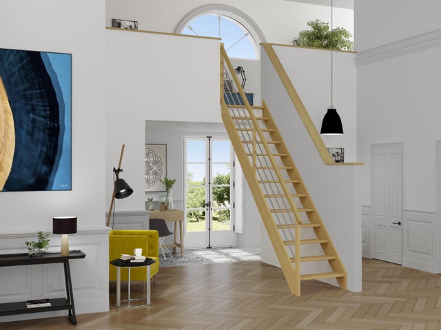 Escalier droit hêtre Soft Tubes SCM 14 marches rampe à gauche