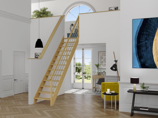 Escalier droit hêtre Soft Tubes SCM 14 marches rampe à droite