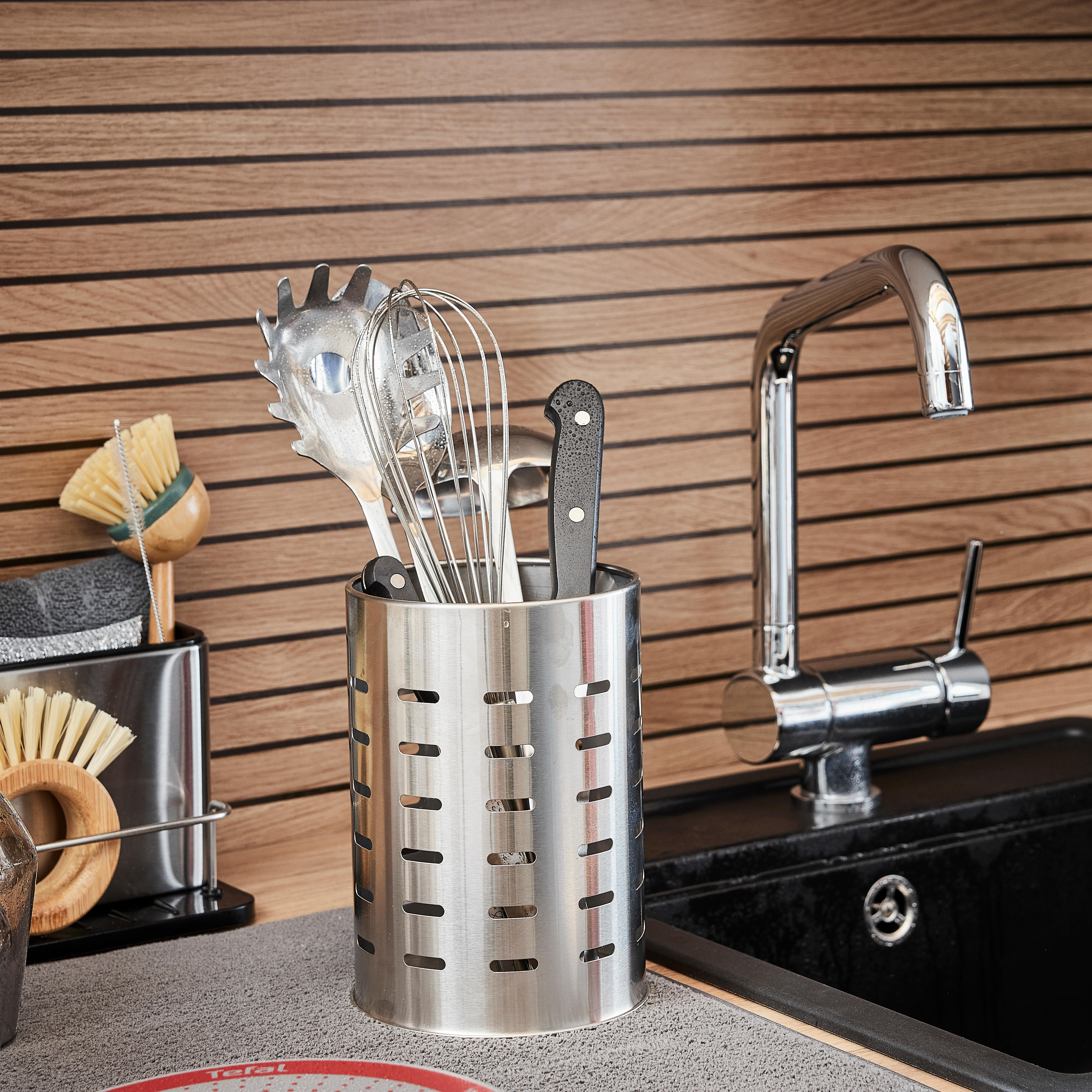 Porte-ustensiles acier inoxydable gris / argent DELINIA L.12.8 x H.18 cm - 2