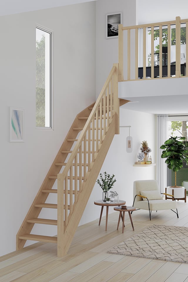 Escalier 1/4tournant haut droit hêtre Soft Classic SCM 13marches, rampe à droite