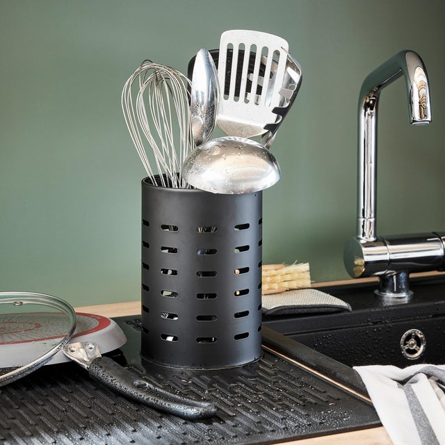 Porte-ustensiles acier noir DELINIA L.12.8 x H.18 cm