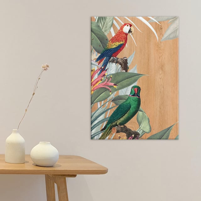 Cuadro sin marco Wood art ml-red&green parrots 42 x 30 cm