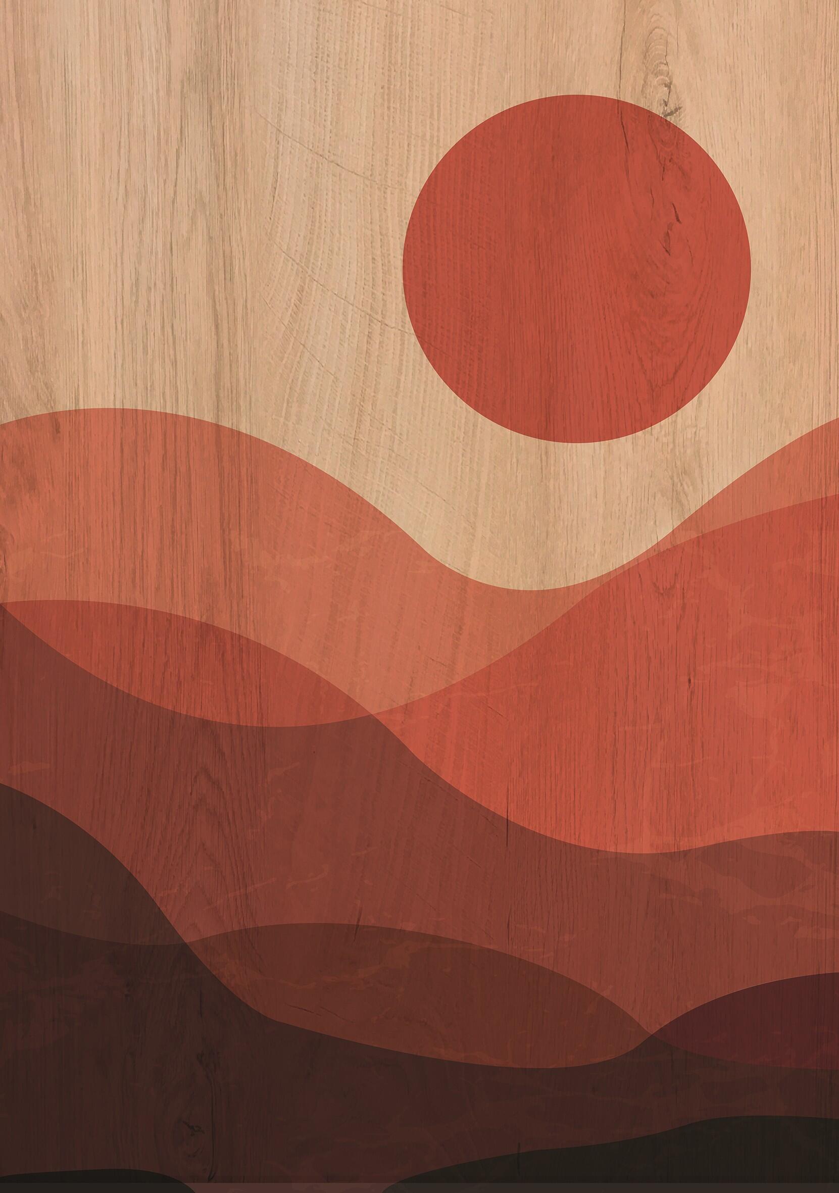 Objeto decorativo sin marco Abstracto rectangular de 30 x 42 cm. MDF Desert Sunset marrón - 2