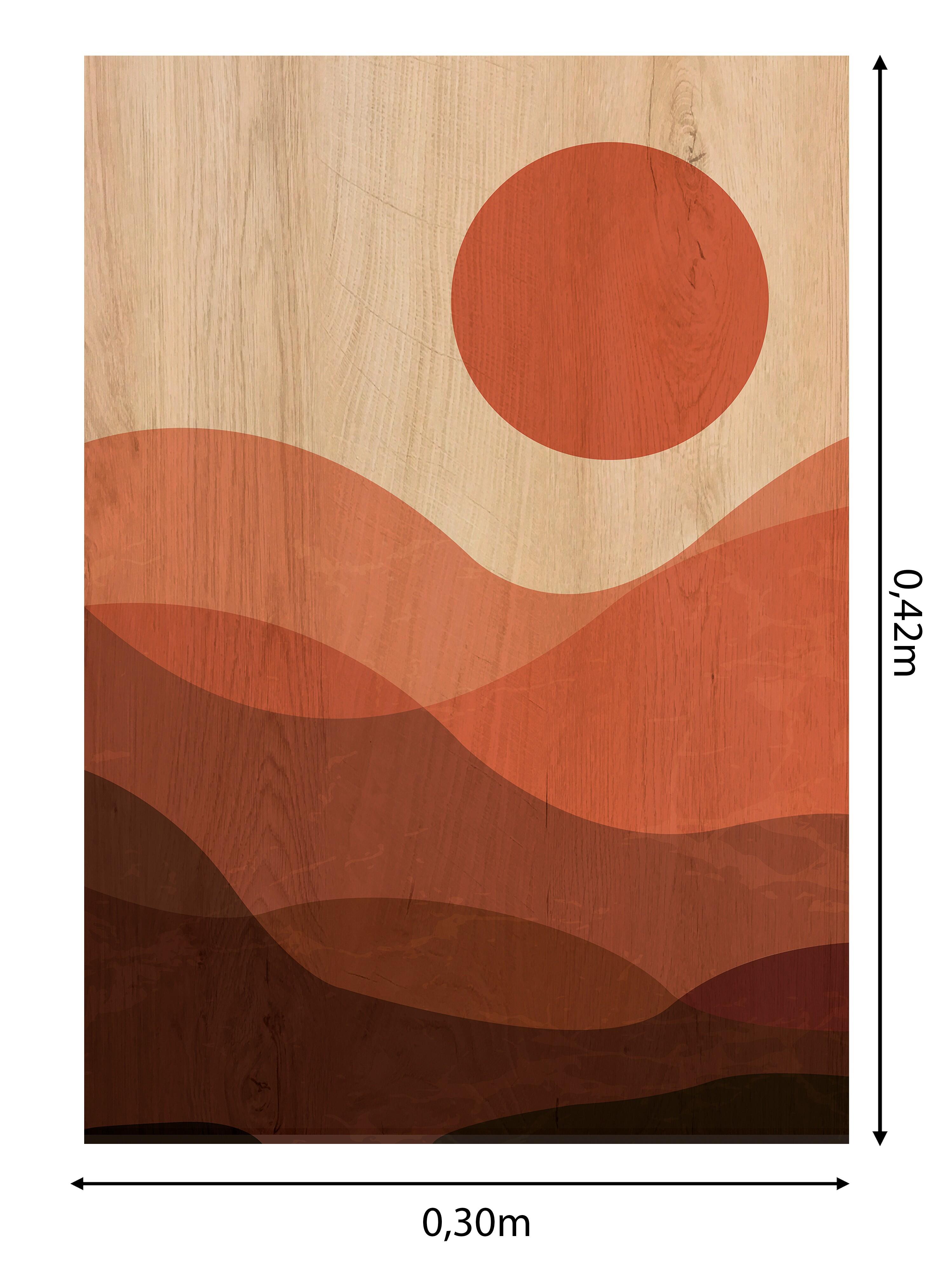 Objeto decorativo sin marco Abstracto rectangular de 30 x 42 cm. MDF Desert Sunset marrón - 3