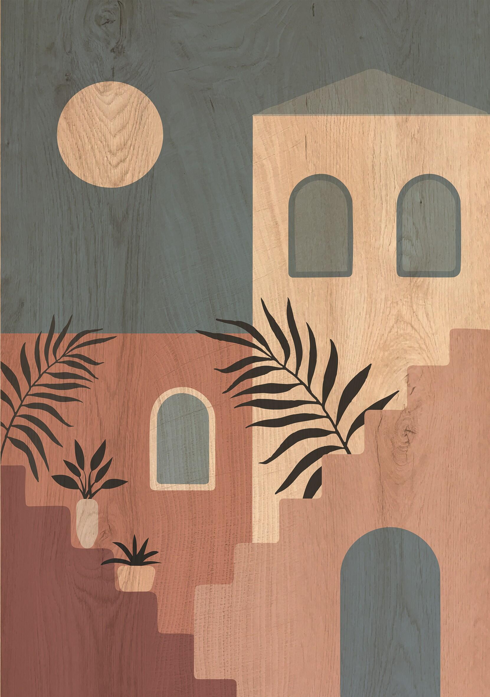 Objeto decorativo sin marco Abstracto rectangular de 30 x 42 cm. MDF Architectures Stairs marrón - 2