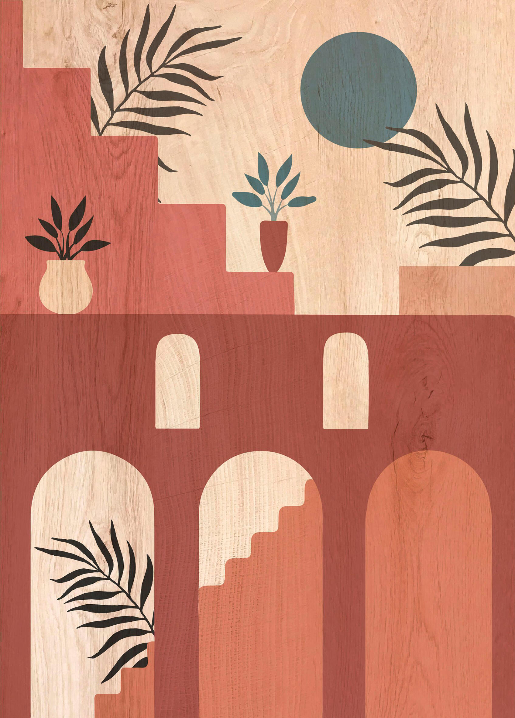 Objeto decorativo sin marco Abstracto rectangular de 30 x 42 cm. MDF Architecture marrón - 2