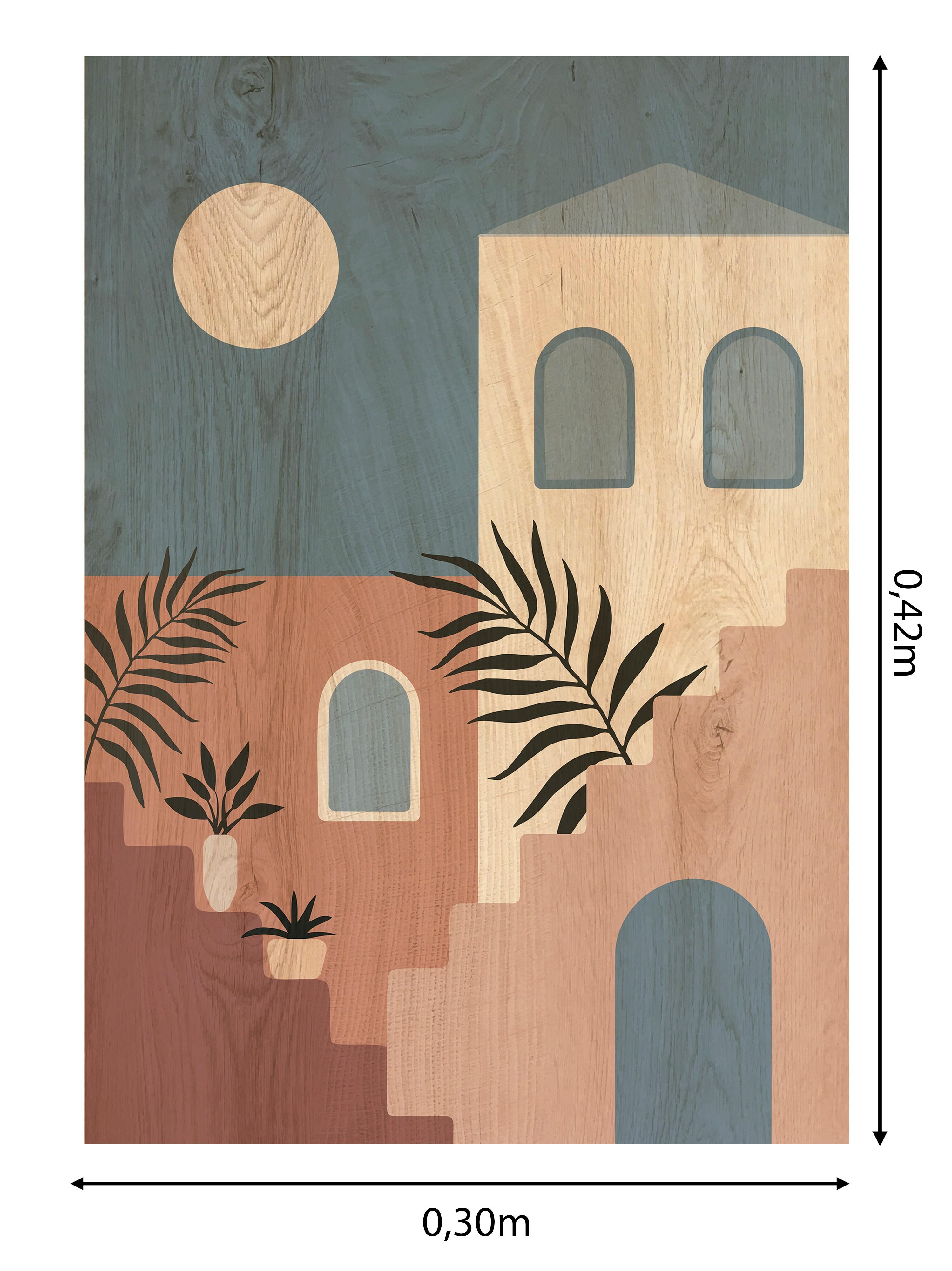 Objeto decorativo sin marco Abstracto rectangular de 30 x 42 cm. MDF Architectures Stairs marrón - 3