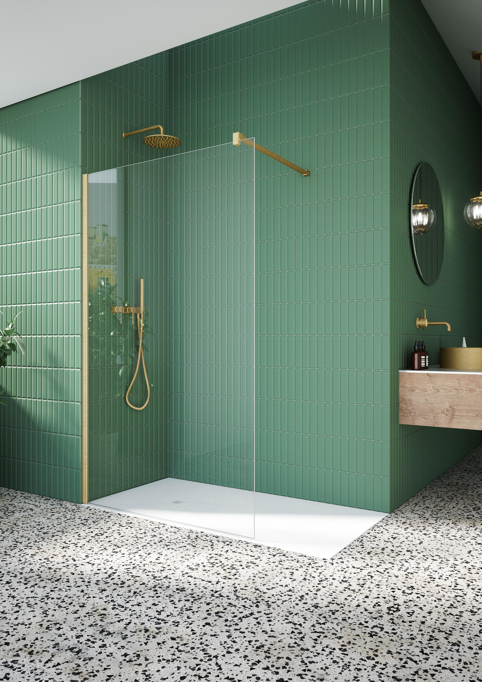 Mampara de ducha fija transparente cool perfil aluminio dorado (70-71.5)x200 cm cristal 8mm reversible vanguard