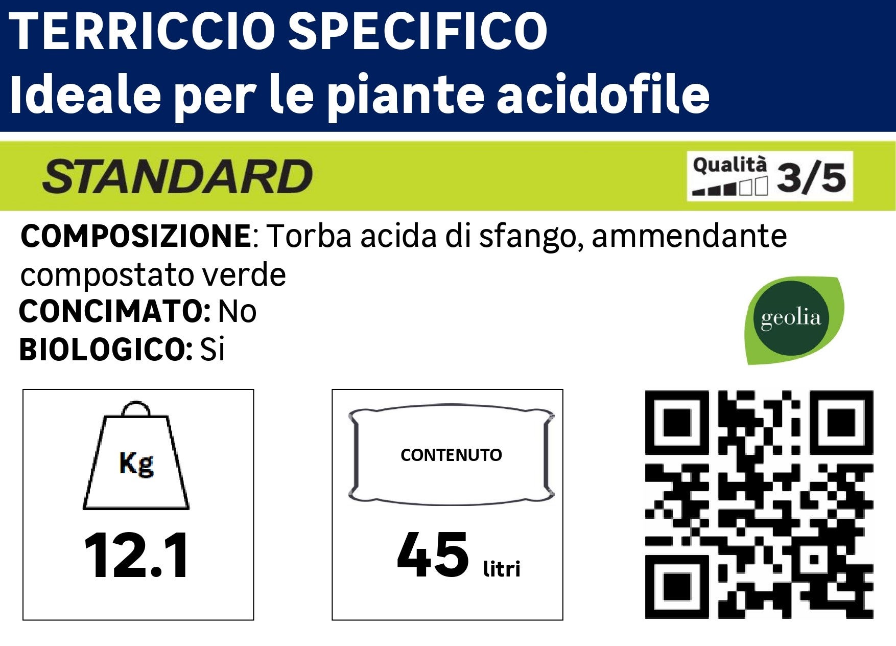 Terriccio GEOLIA piante acidofile 45L - 2