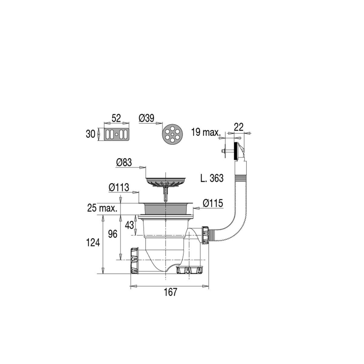 Vidage pour évier 1 cuve gain de place, Diam.90 mm, VALENTIN - 3